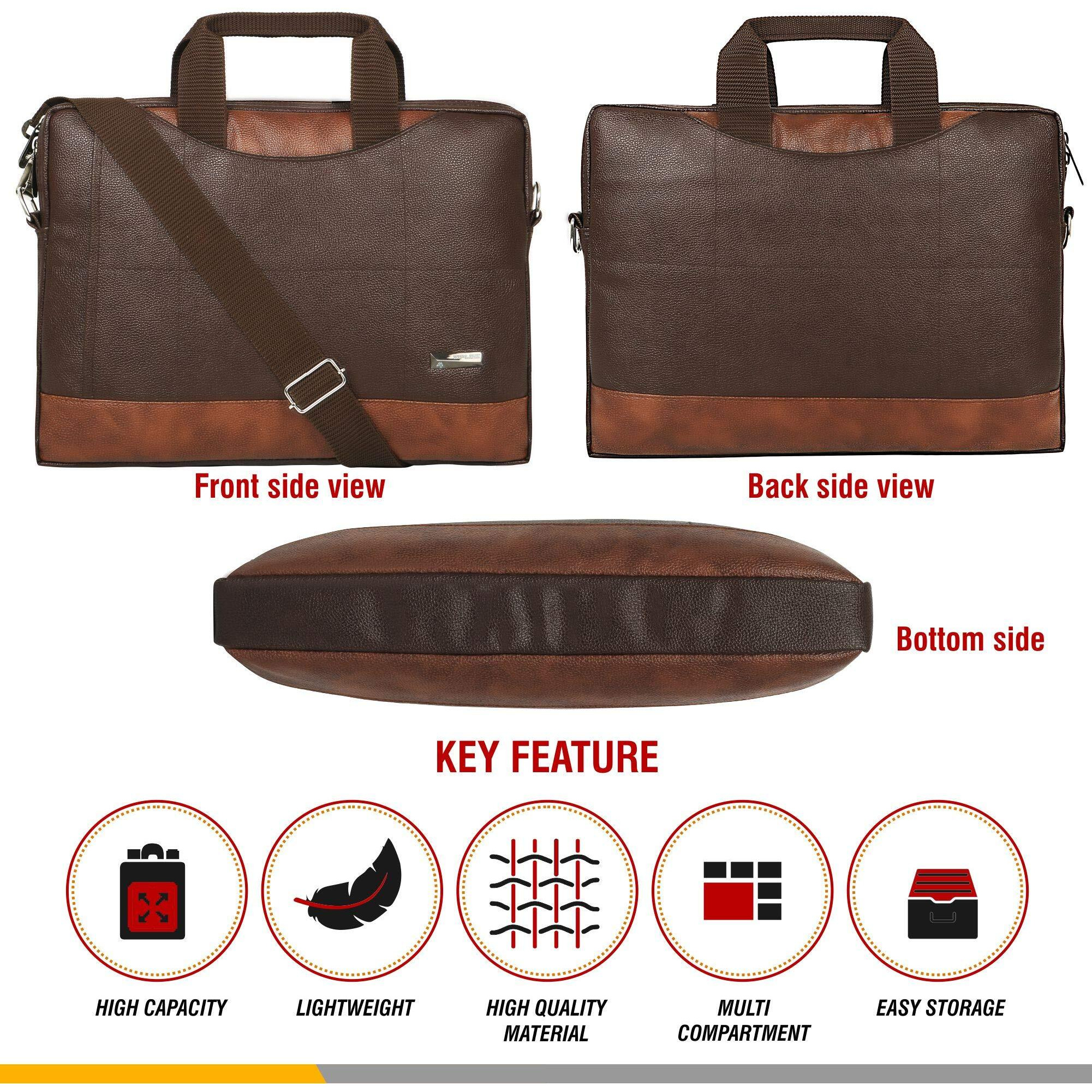 Zipline Office Synthetic Leather Laptop Bag For Men Women, 15.6" Compatible Laptop Messenger Bags For Men & Women (1-Brown Bag)