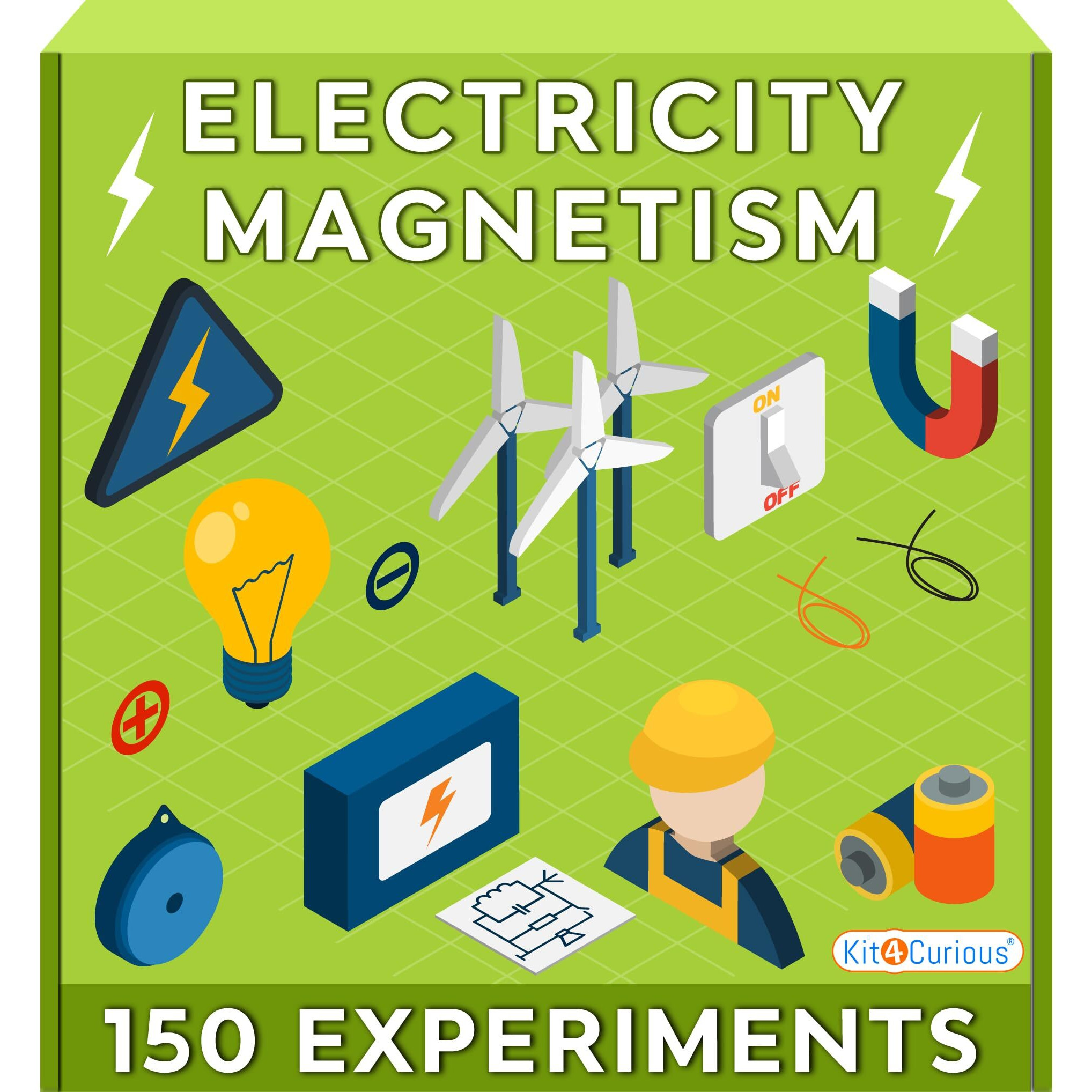 Kit4Curious Electricity And Magnetism 150 Experiment Kit For Boys And Girls, Science Kit Birthday Gift For Kids, Stem Educational Learning Toys For 6,7,8,9,10,11,12,13,14 Year Olds