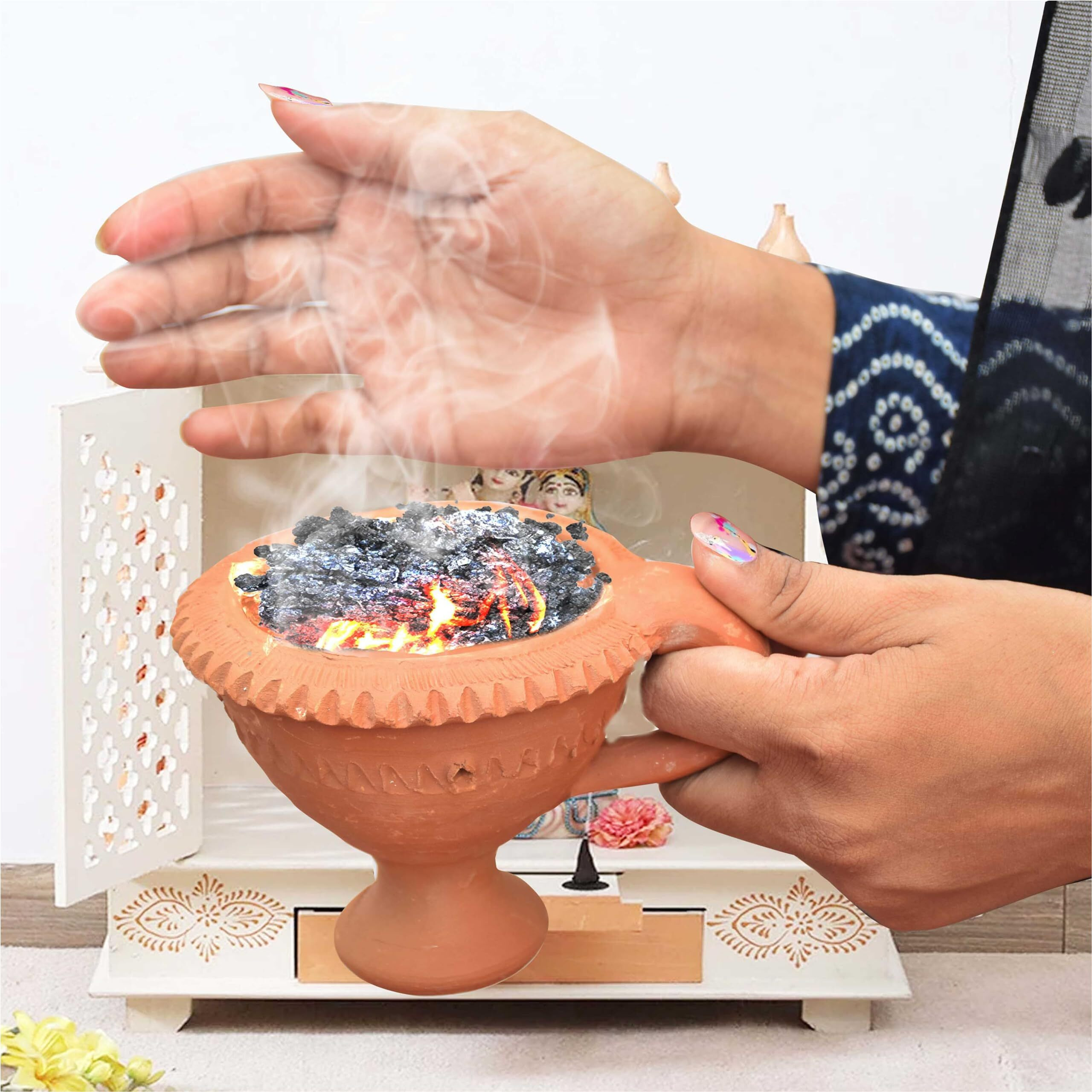Pure Source India Natural Clay Desi Handmade Dhoop Loban Dani/Dhuni Burner Holder/Pot Stand For Puja/Hawan/Dhuni (Shop/Office/Room/Gardan Etc.) (4 Inch Size 100% Pure Mitti)