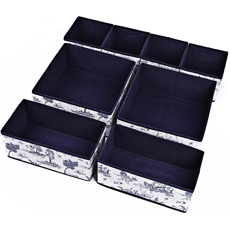 House Of Quirk Non-Woven Foldable Cloth Storage Box Closet Dresser Drawer Organizer Containers Divider With Drawers For Underwear, Bras, Socks, Ties, Scarves, Set Of 8 (Greek Blue), Clothing