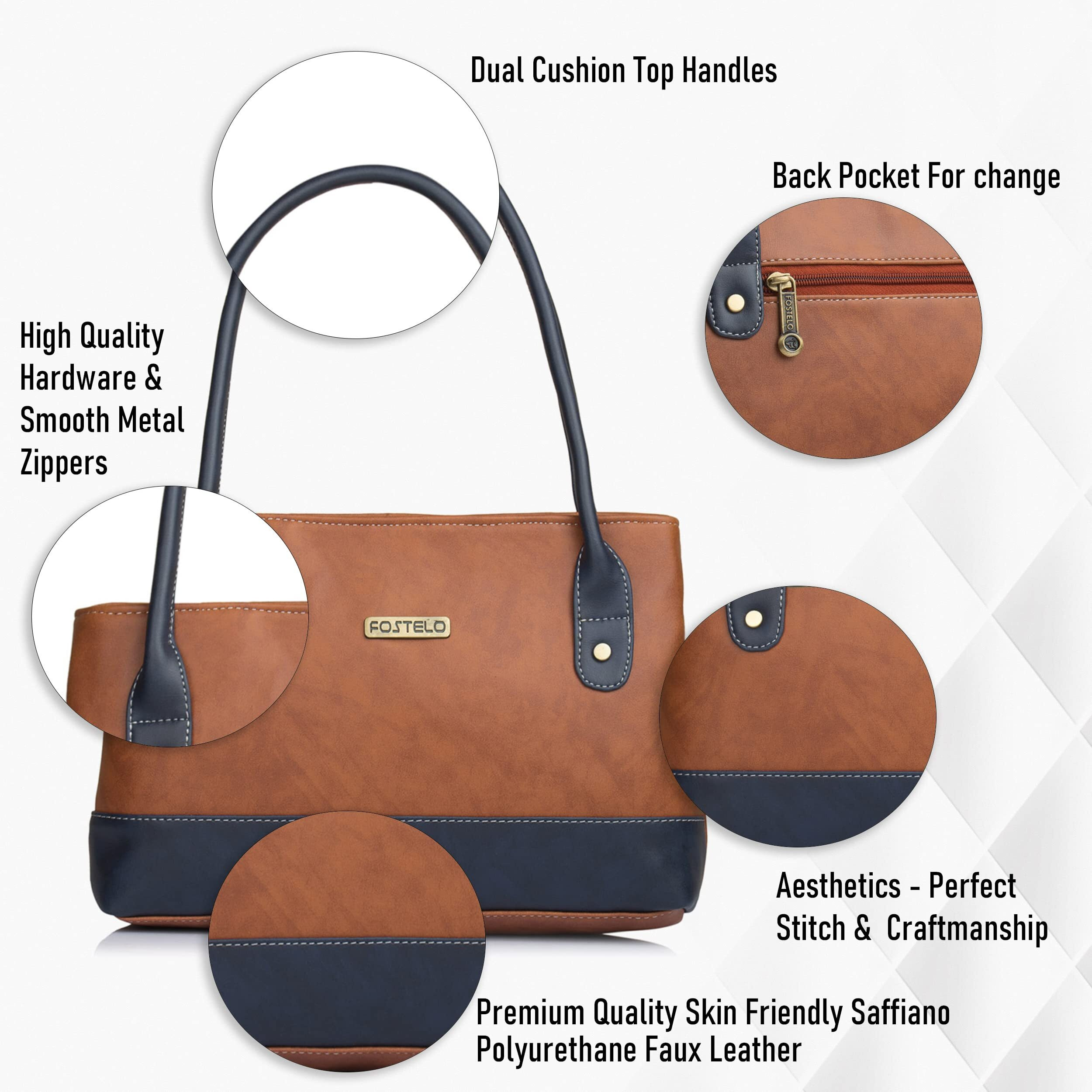 Fostelo Women's Vegan Leather Zara Handbag Shoulder Hobo Bag Ladies Purse (Tan) (Medium)