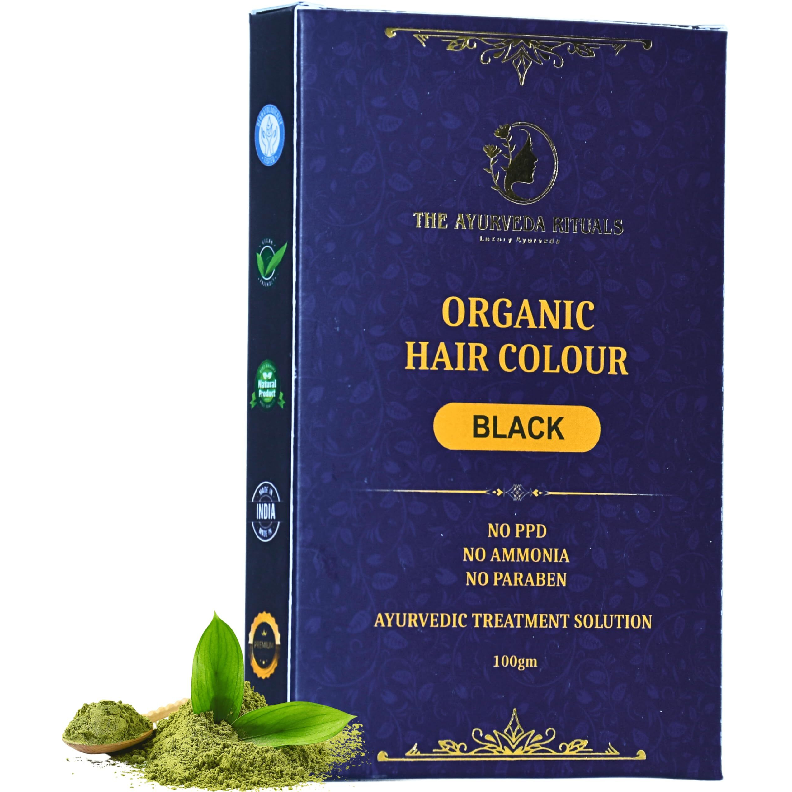 The Ayurveda Rituals - Organic Hair Colour Black For Women & Men | 100% Natural | Ammonia Free & Ppd Free | Herbal Organic Hair Colour | Plant-Based | Natural Henna Powder | 9 Organic Ayurvedic Extracts L Natural Black (100Gm)