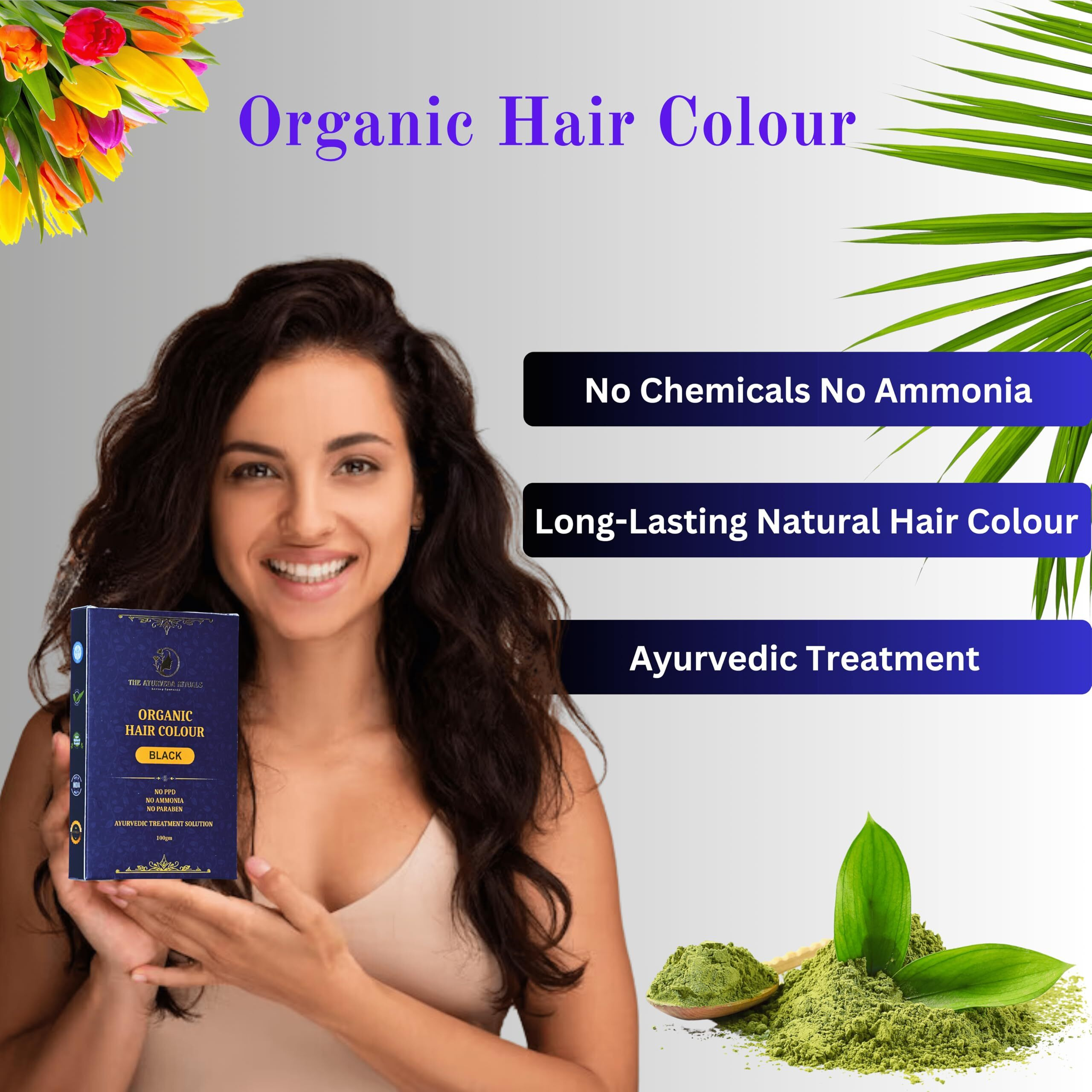 The Ayurveda Rituals - Organic Hair Colour Black For Women & Men | 100% Natural | Ammonia Free & Ppd Free | Herbal Organic Hair Colour | Plant-Based | Natural Henna Powder | 9 Organic Ayurvedic Extracts L Natural Black (100Gm)