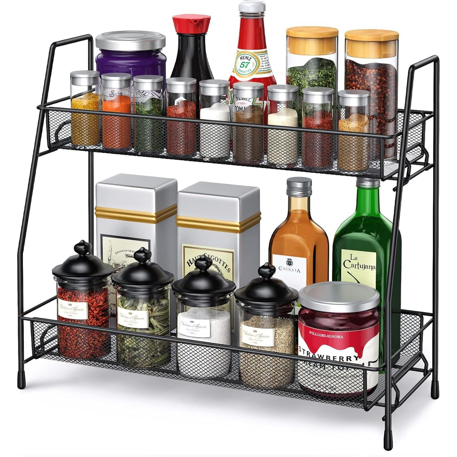 Saleon Spice Rack Organizer For Countertop 2 Tier Counter Organizer Countertop,Spice Rack Organizer For Cabinet, Counter Organizer, Spices Bottle Organizer Rack For Kitchen - Black