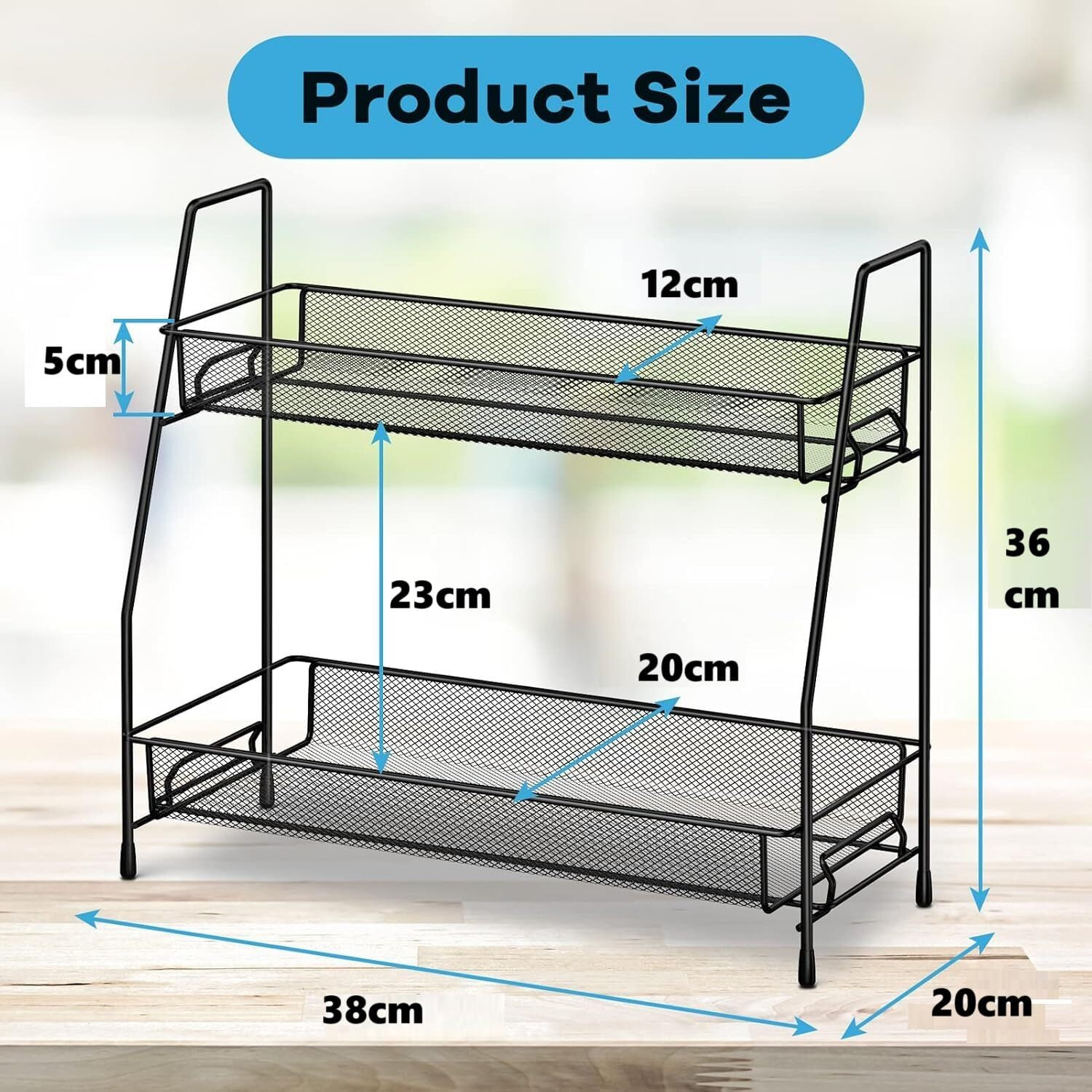 Saleon Spice Rack Organizer For Countertop 2 Tier Counter Organizer Countertop,Spice Rack Organizer For Cabinet, Counter Organizer, Spices Bottle Organizer Rack For Kitchen - Black