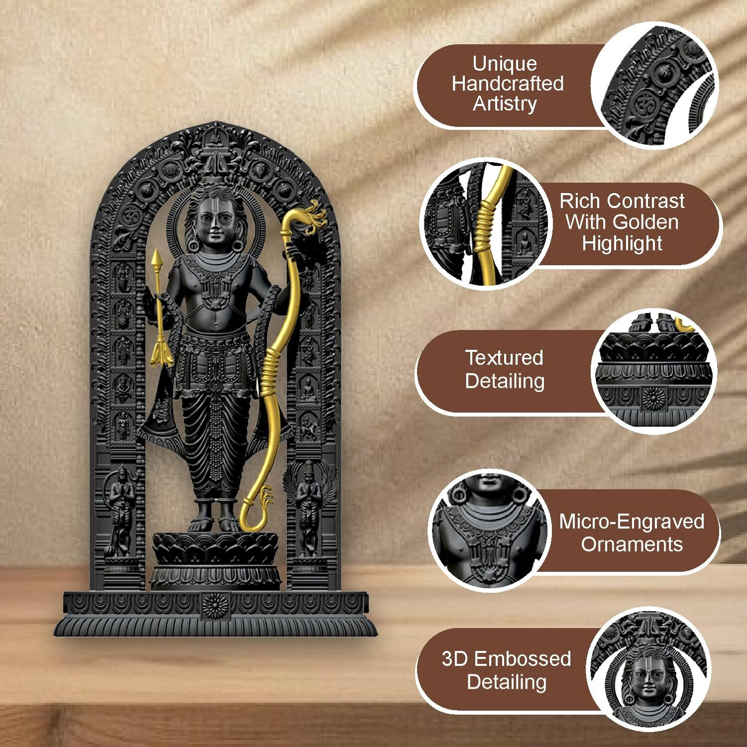 Jd Fresh 8 Inch Shree Ram Lalla Murti/God Idols/Ayodha's Shree Ram Statue/Home Decor/Decorative Items For Living Room/Office/Show Piece(Black&Gold), Resin, Religious