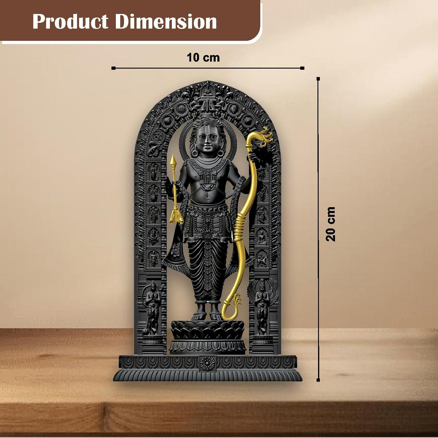 Jd Fresh 8 Inch Shree Ram Lalla Murti/God Idols/Ayodha's Shree Ram Statue/Home Decor/Decorative Items For Living Room/Office/Show Piece(Black&Gold), Resin, Religious