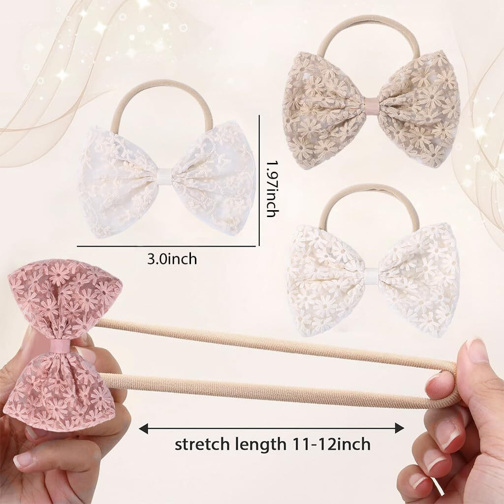 Palay 4Pcs Hair Bands For Baby Girls, Elastic Baby Bands For Girls, Cute Handmade Headbands For Baby Girl, Embroidery Daisy Hair Bows Hair Band For Baby Girl Newborn Infant Toddlers Gift, Multicolor