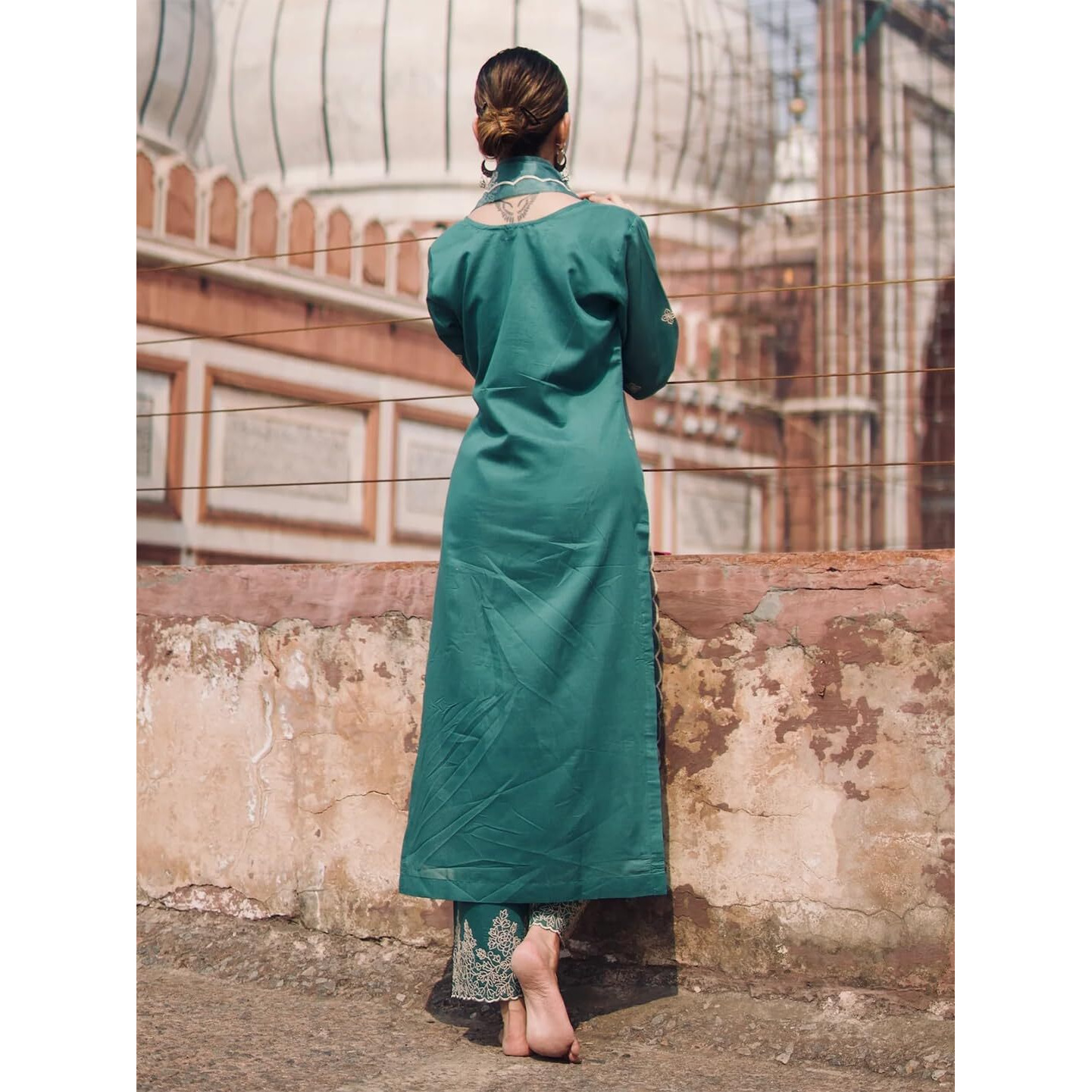 Royal Export Women's Viscose Silk Floral Embroidered Straight Kurta Pant With Dupatta (Rx60 Pine Green Kpd_Xl, Regular Fit)