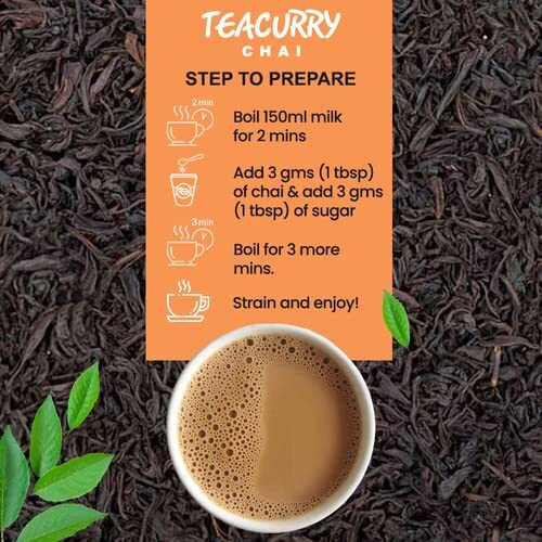 Teacurry Masala Chai (100 Grams, 50 Cups) - Masala Assam Tea For Digestion - 100% Natural Spiced Black Tea With Real Elachi, Ginger, Cinnamon, Bay Leaves, Pepper, Turmeric & More | Masala Tea Chai