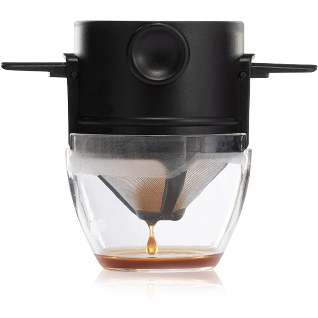 Filter Coffee Maker With Bottom Cup Double Mesh Pour Over Coffee Filter Food Grade Stainless Steel & Plastic Coffee Dripper 100% Paperless Foldable To Fit Most Cup Keep Coffee Flavour Easy Use & Clean