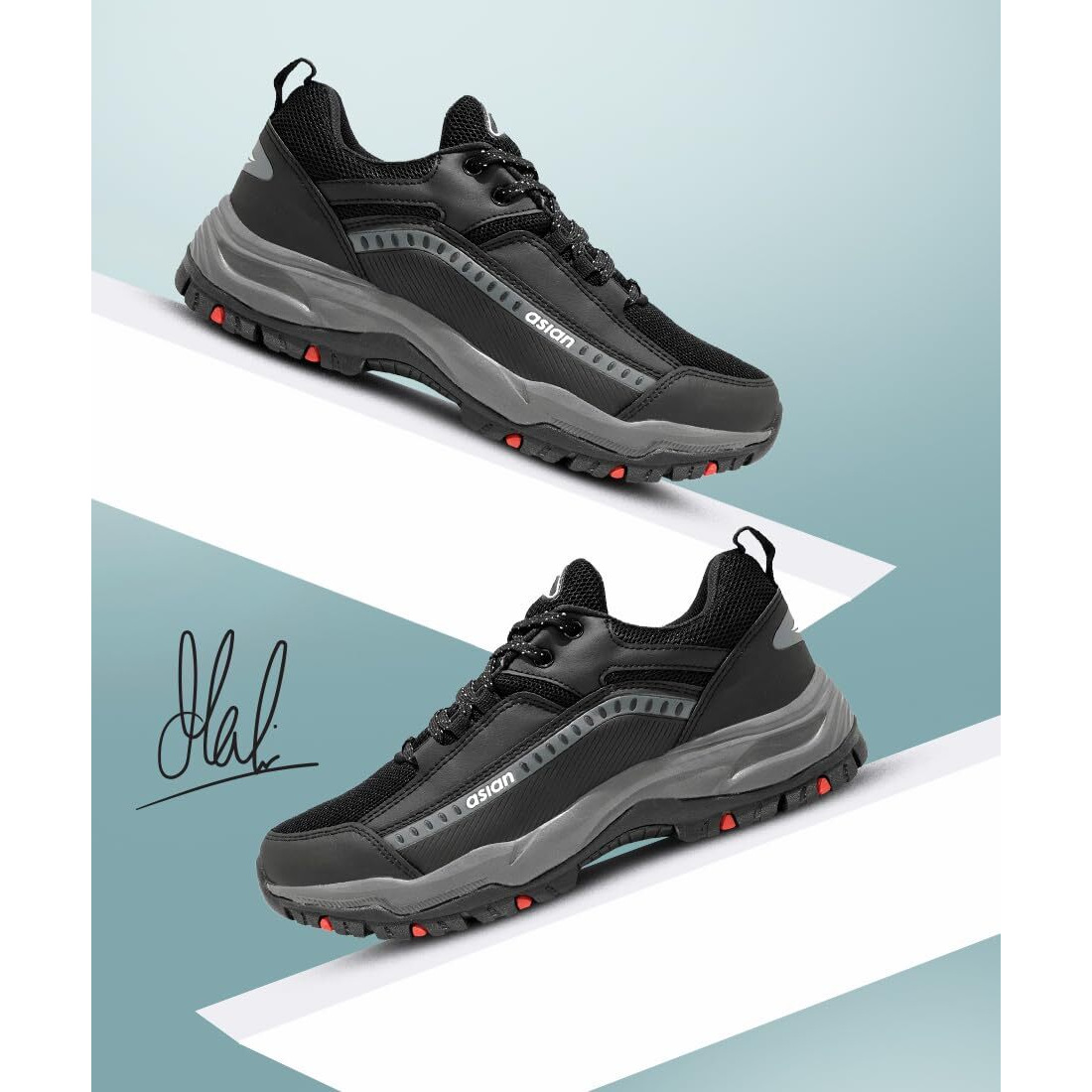 Asian Everest-01 Sports Trekking & Hiking,Walking Shoes With Rubber Outsole & Memory Foam Insole Lace-Up Shoes For Men & Boy's Black