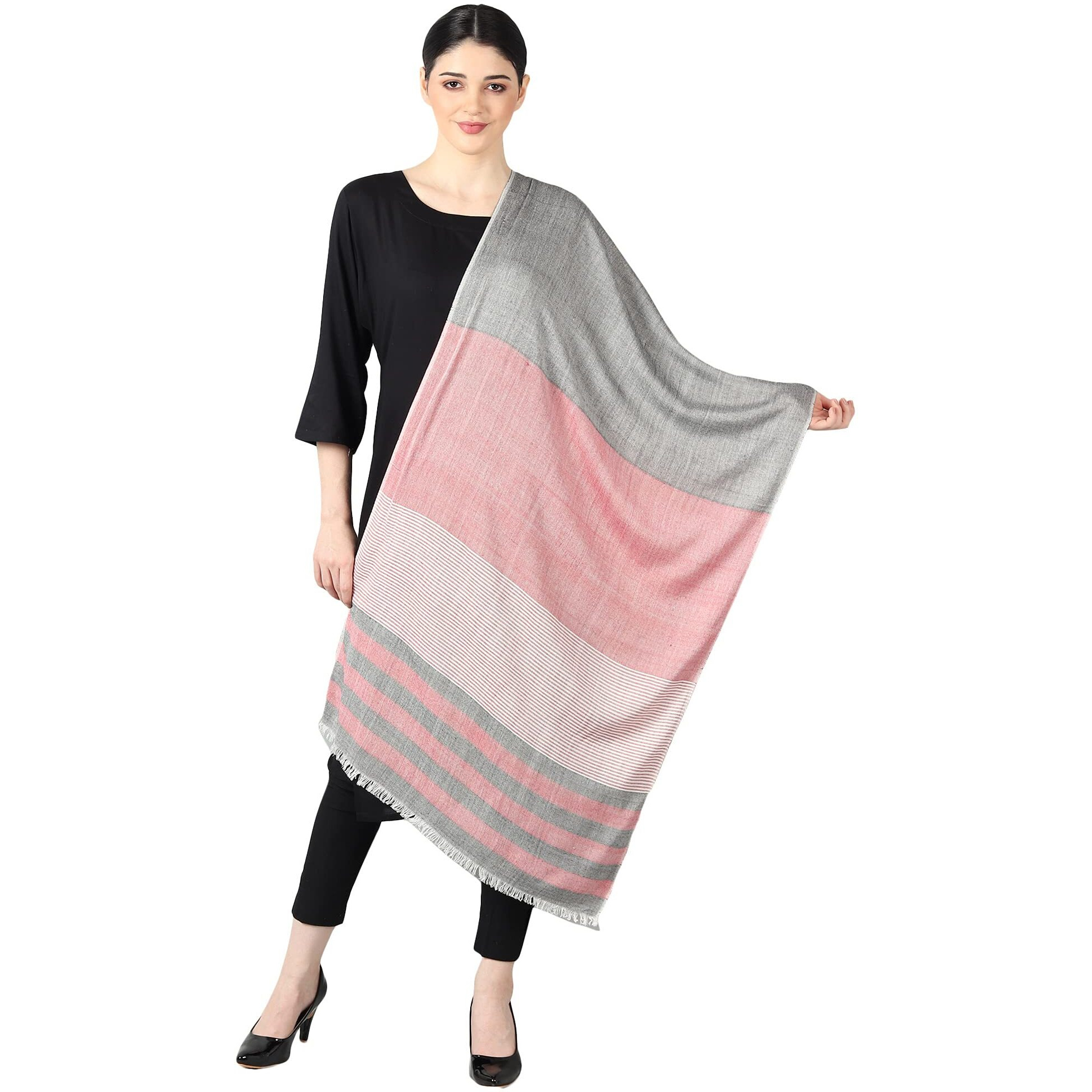 Flyer Female Women's Stole/Scarf Colour- Pink & Grey Stylish 100% Soft Viscose Cotton Blend Ethnic Stripes Pattern Scarves Pack Of 1 St-13