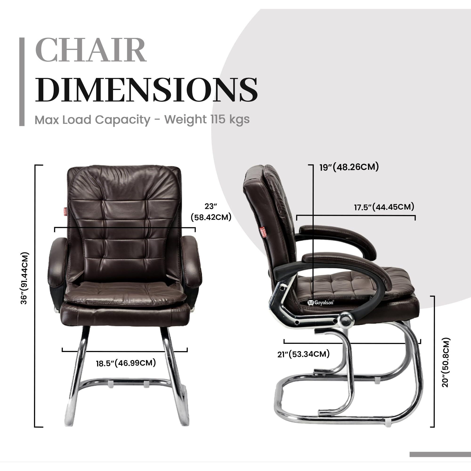 Ratison Stainless Steel Special Director Principal Manager Office Visitor Study Chair With Arm Rest With Double Pipe Frame And Cushioned Seat Back (3, Coffee, Double Pipe Frame)