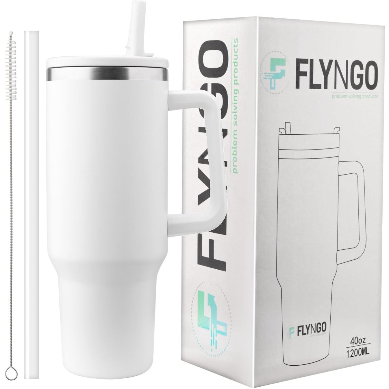 Flyngo 1200Ml Stainless Steel Tumbler With 100% Leak Proof Lid And Straw, Double Insulated Reusable Tumbler Sipper Bottle For Hot And Cold Drink, Coffee Mug For Car, Gym, And Travelling (White)