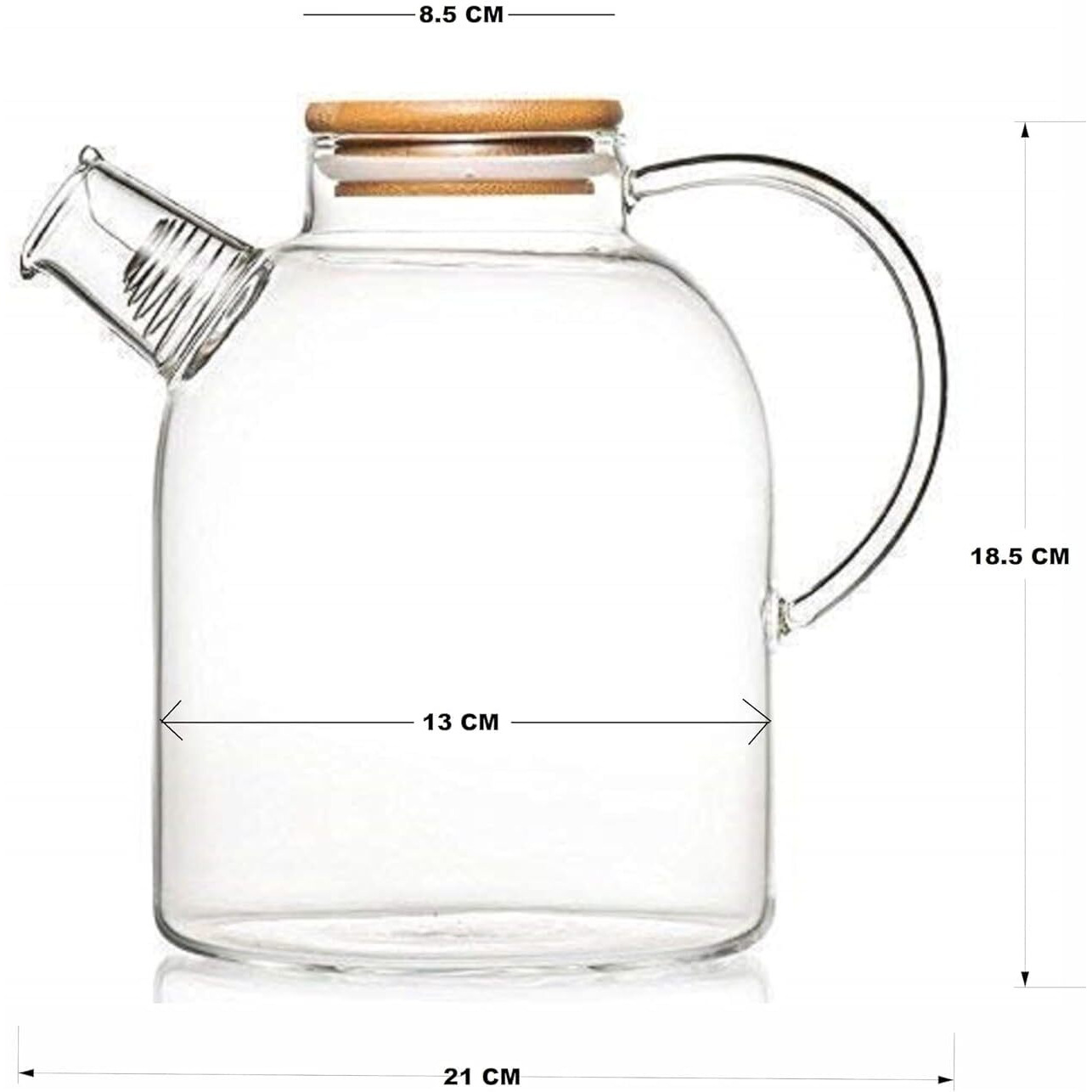 Tiener Borosilicate Glass 1.8 Ltr Water Jug With Handle, Juice Beverage Carafe With Bamboo Lid, Big Glass Iced Tea Pitcher, 1 Pcs Set (Borosilicate 1.8 Liter Kettle)