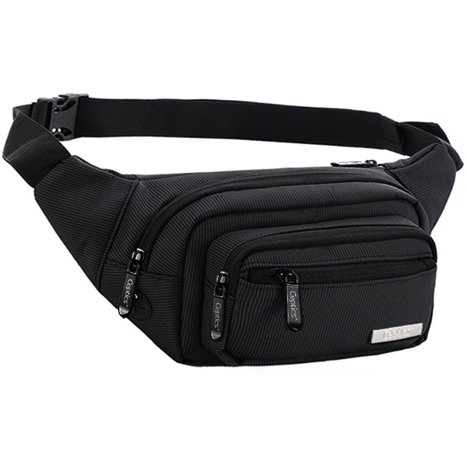Ceptics Waist Bags For Men, Fanny Pack With Waterproof Pocket & Rfid Safe, Waist Pouch For Hiking Travel Camping Running Sports Outdoors, Belt With Money Belt With Adjustable Strap (Polyester,Black)