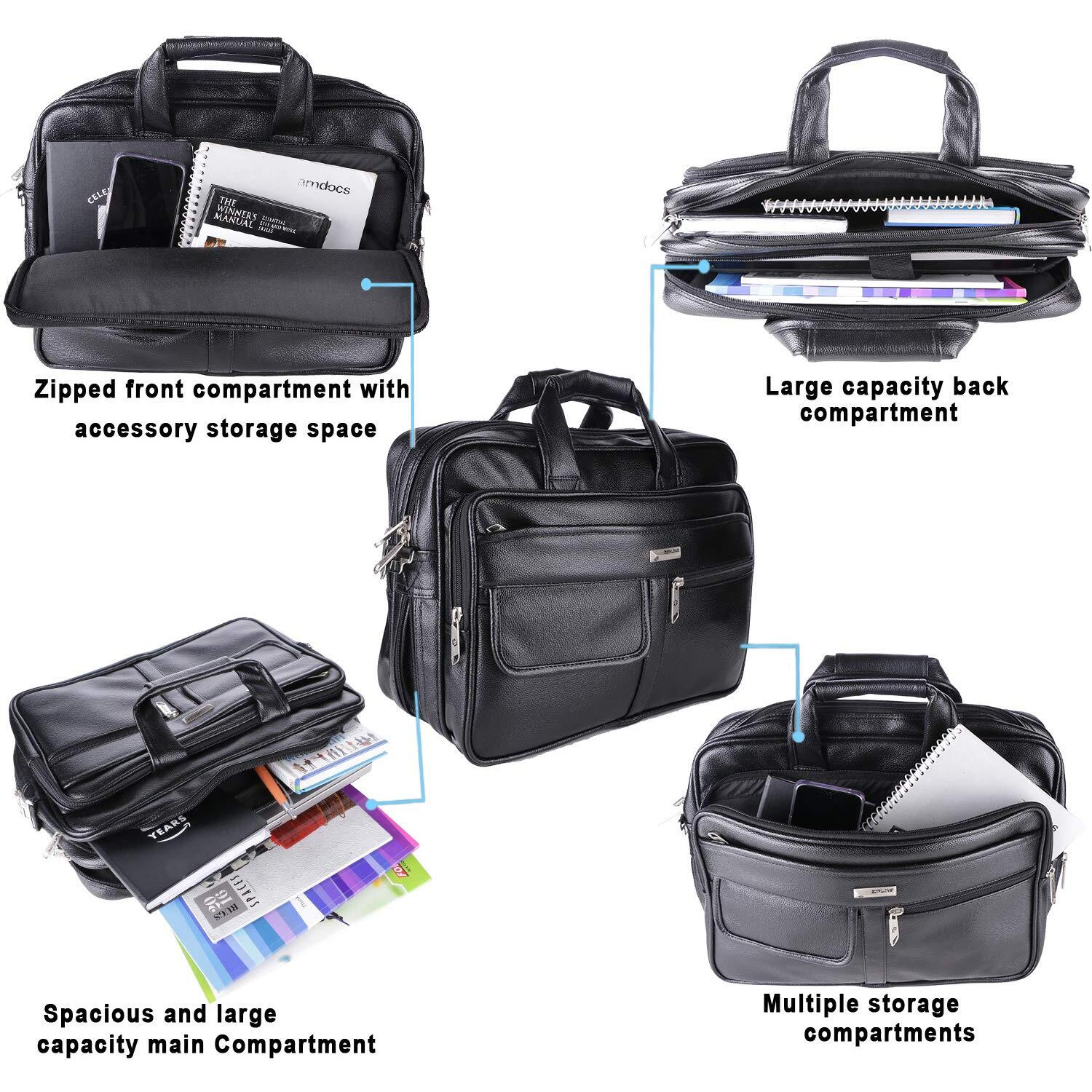 Zipline Office Synthetic Leather Laptop Bag For Men Women, 15.6" Compatible Laptop Messenger Bags For Men & Women (1-Black Bag)