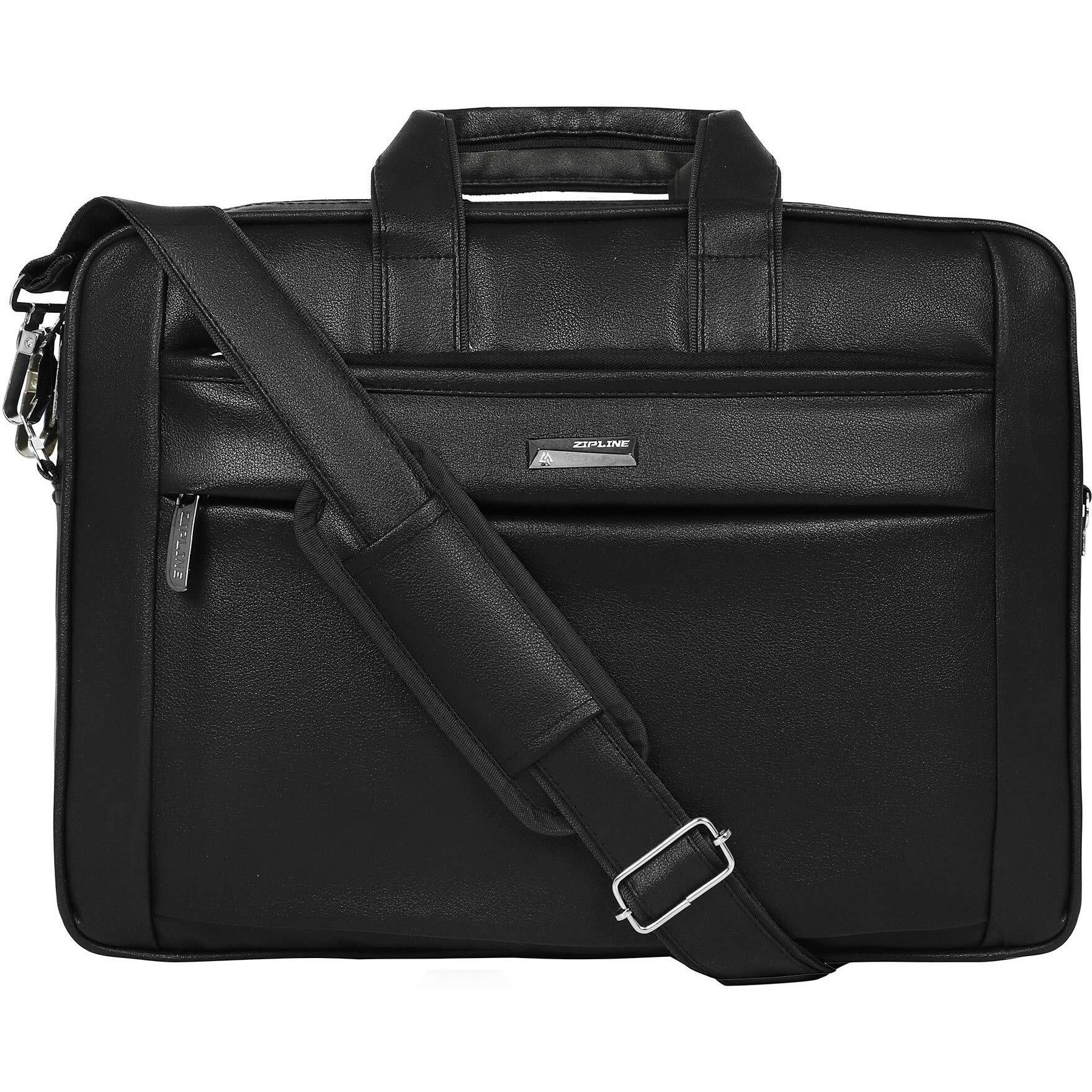Zipline Office Faux Leather Laptop Bag For Men - Fits 14/15/15.6 Inch Laptop/Tablet Messenger Bags For Mens (1-Black Bag)
