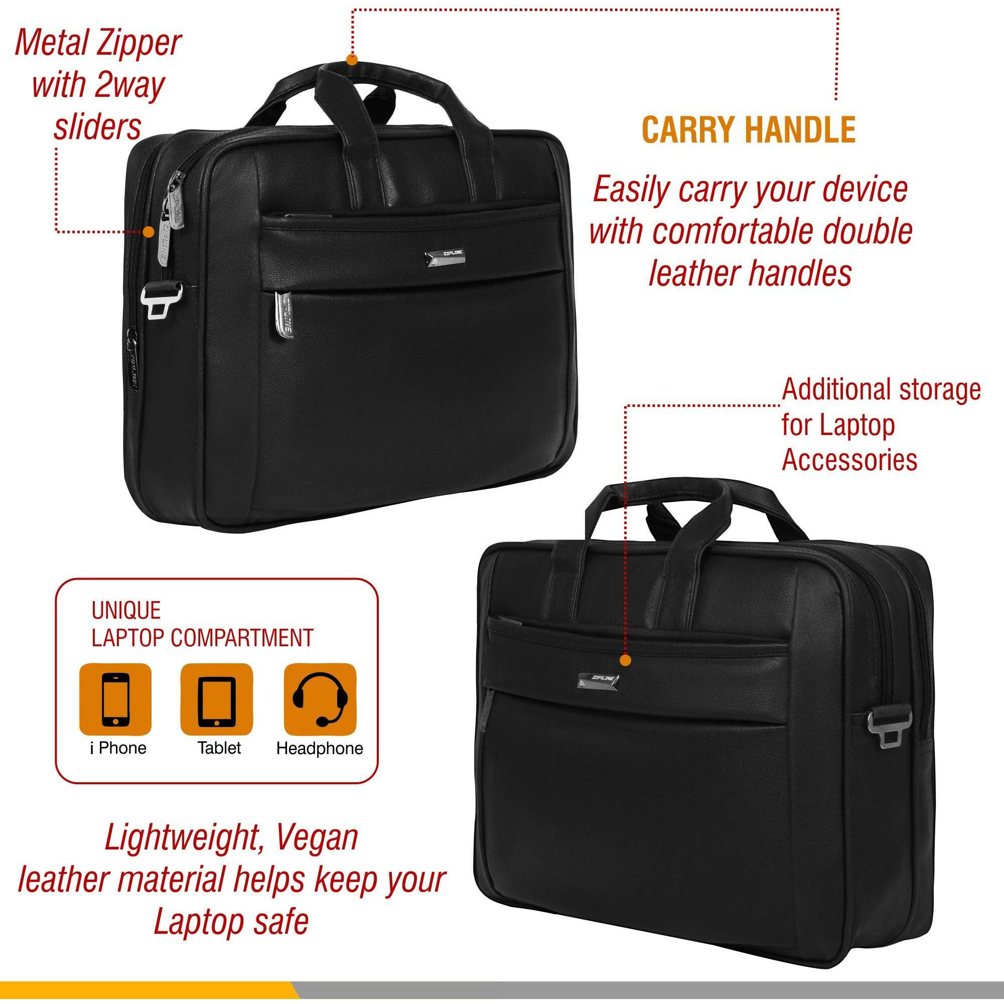 Zipline Office Faux Leather Laptop Bag For Men - Fits 14/15/15.6 Inch Laptop/Tablet Messenger Bags For Mens (1-Black Bag)