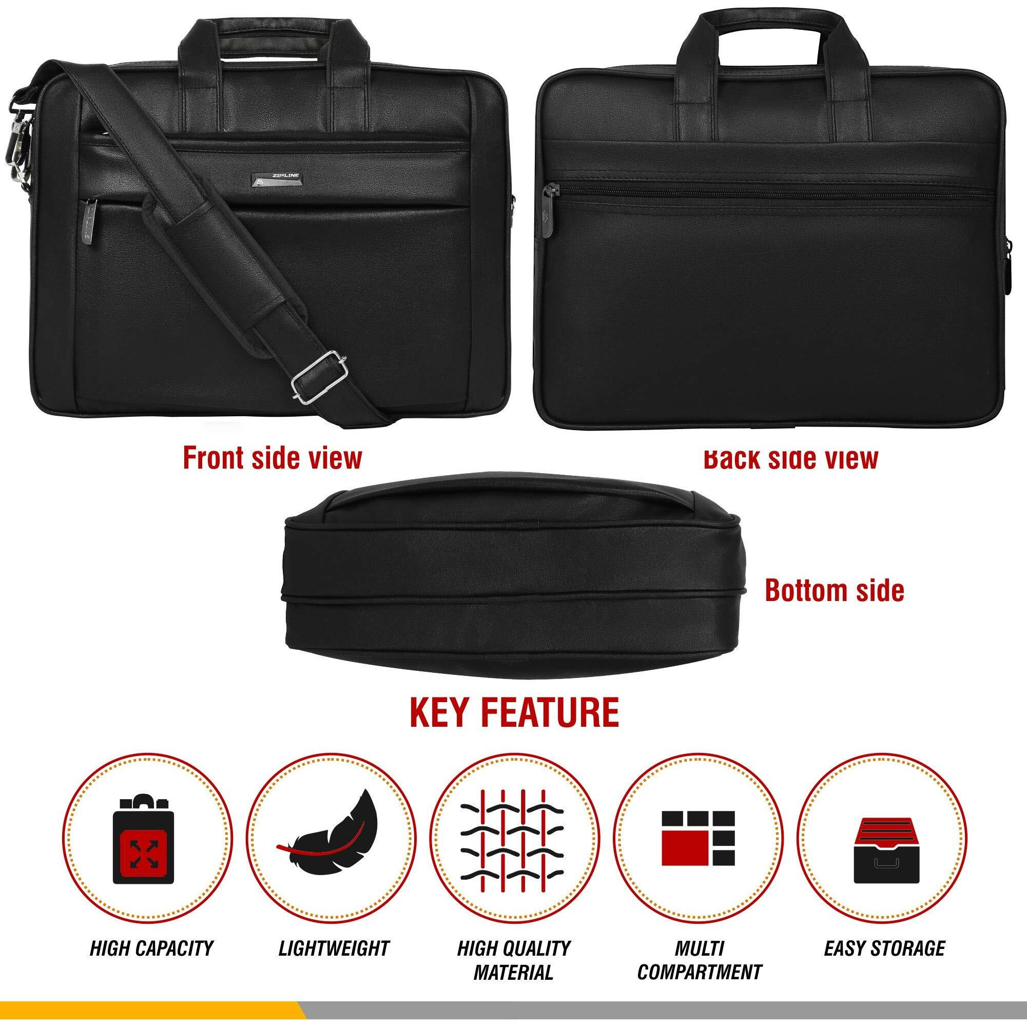 Zipline Office Faux Leather Laptop Bag For Men - Fits 14/15/15.6 Inch Laptop/Tablet Messenger Bags For Mens (1-Black Bag)