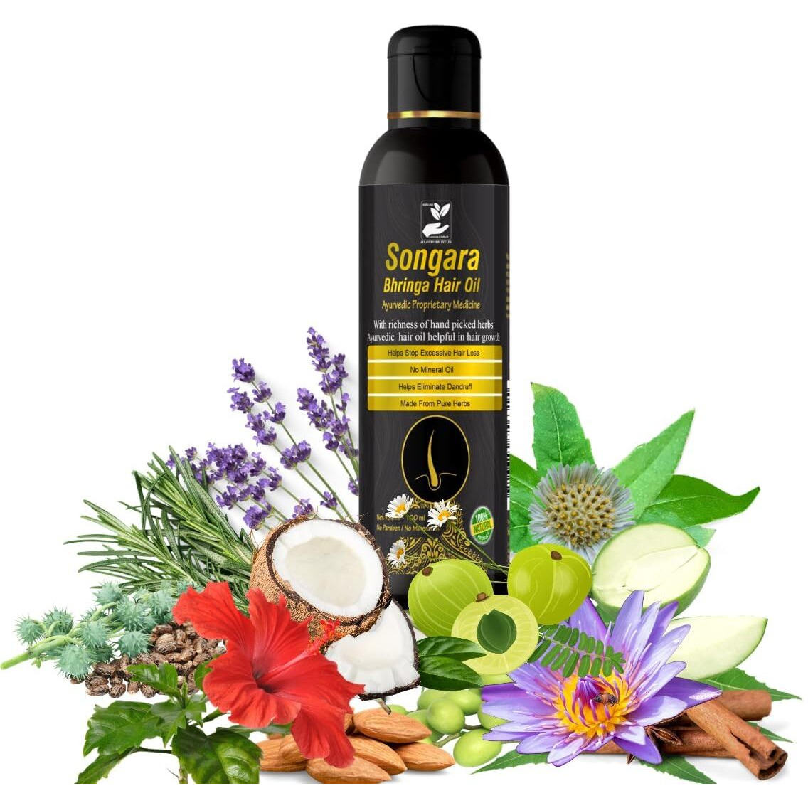 Songara Ayurvedic Bhringa Hair Oil Nourishes The Scalp, Promotes Growth & Helps Control Dandruff - Best For Hair Loss Treatment-100Ml (Pack Of 1)