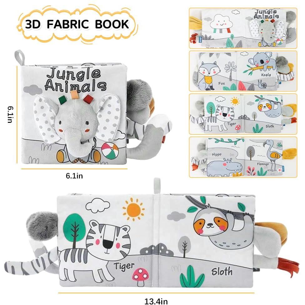 Snowie Soft Elephant Baby Books 0-6 Months Baby Toys 6-12 Months, Nontoxic Fabric Soft Baby Cloth Books, Early Educational Activity Baby Sensory Toy, Waterproof Soft Books For Toddler Shower Gift