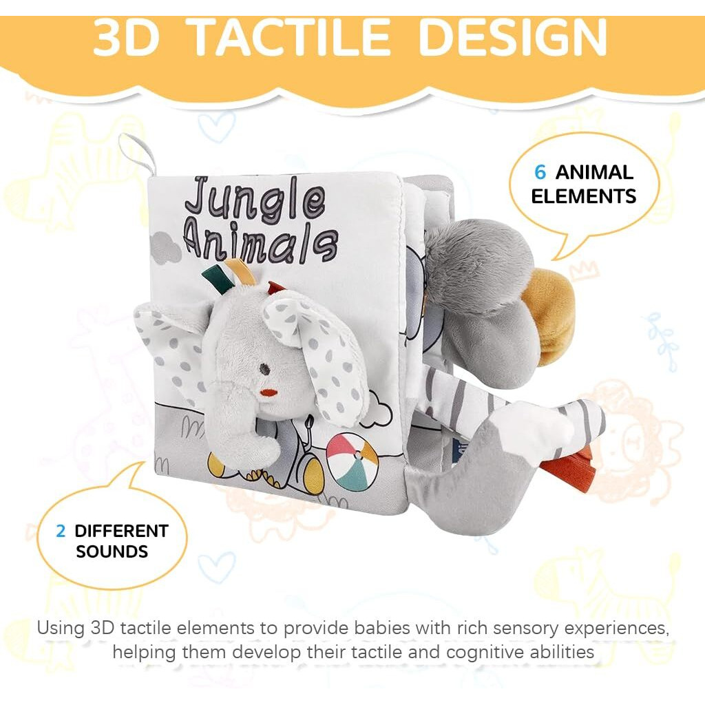 Snowie Soft Elephant Baby Books 0-6 Months Baby Toys 6-12 Months, Nontoxic Fabric Soft Baby Cloth Books, Early Educational Activity Baby Sensory Toy, Waterproof Soft Books For Toddler Shower Gift
