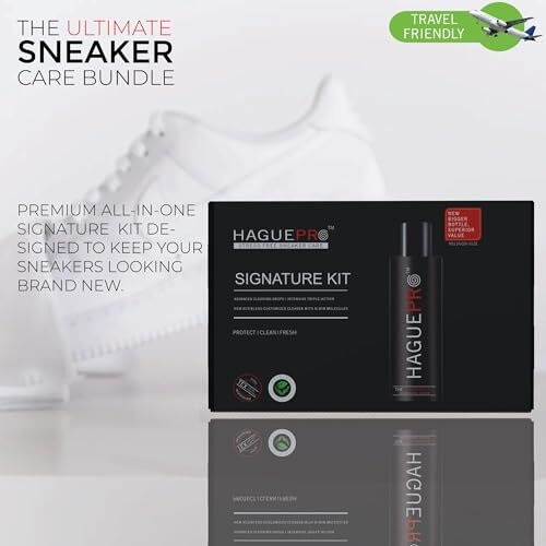 Haguepr Signature Shoe & Sneaker Cleaning Kit | Cleans White Sneakers, Nubuck, Canvas, Trainers, Sports Shoes | Shoes Cleaning Solution, Medium Brush, Eraser & Microfiber Towel | Sports Shoe Cleaner