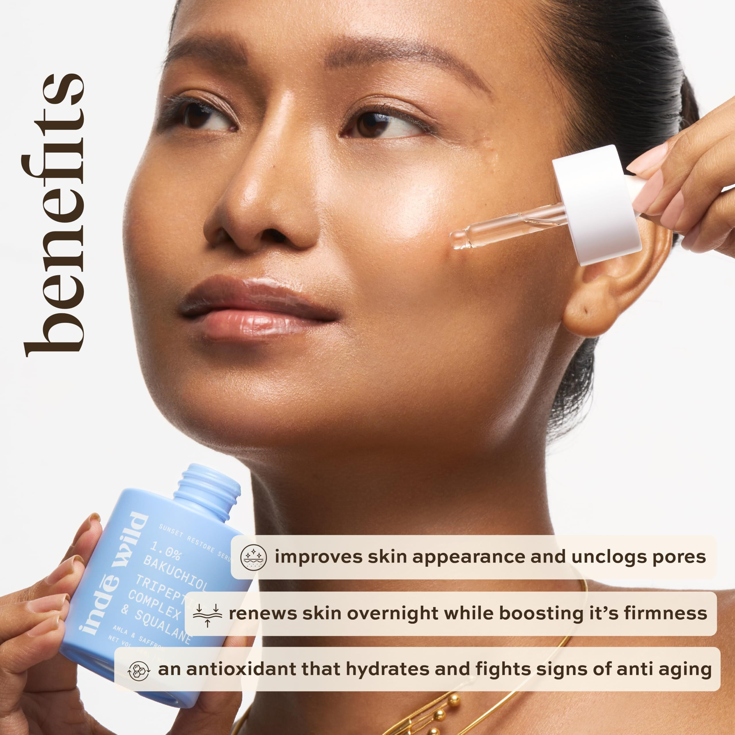 Ind Wild Pm Sunset Restore Serum With 1% Bakuchiol | 10Ml | Retinol Alternative | Pregnancy Safe | Infused With Squalane, Tripeptide Complex & Ayurvedic Extracts | Restores Skin Barrier & Glow