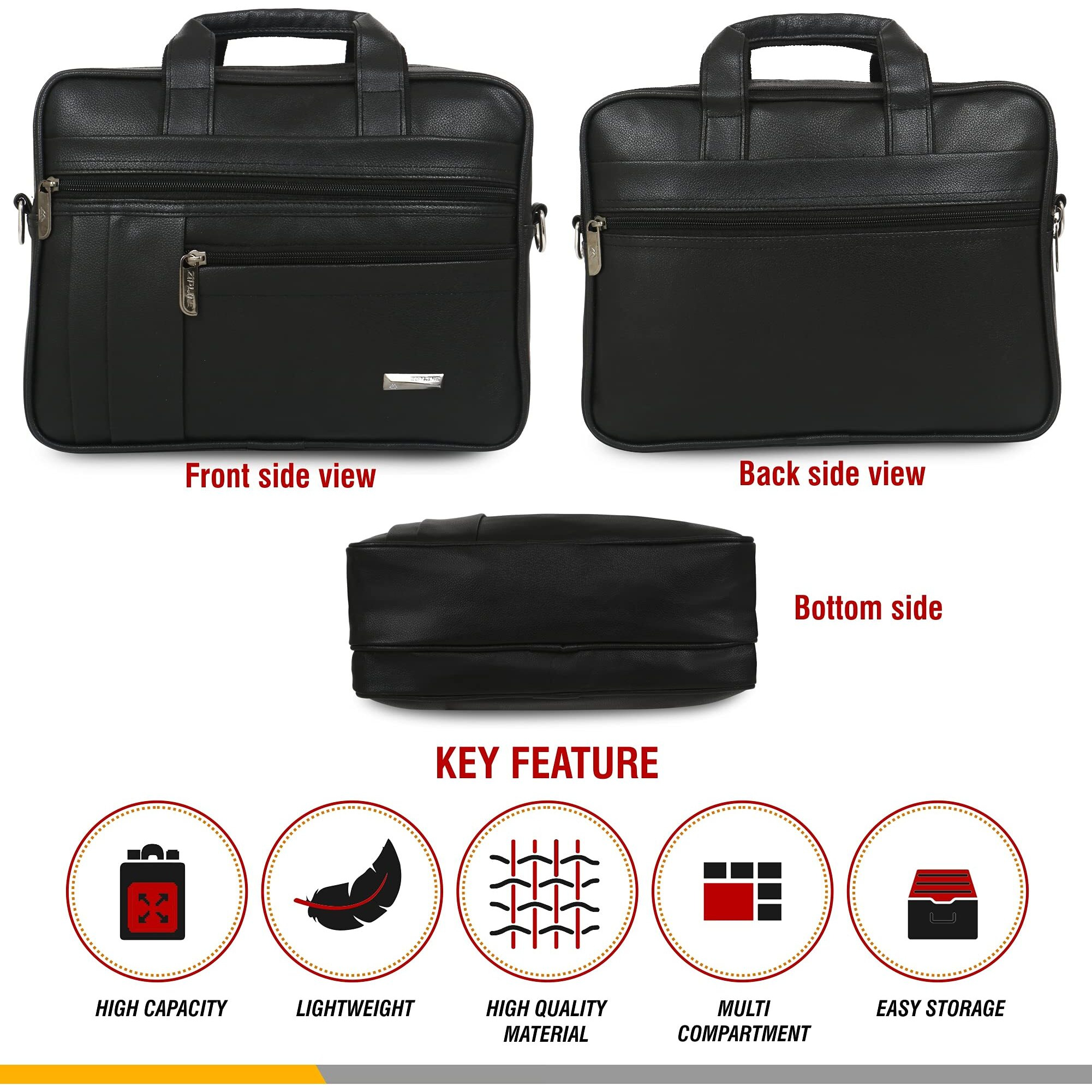 Zipline Office Faux Leather Small Laptop Bag For Men - Fits 13 Inch Laptop/Tablet Messenger Bags For Mens (1-Black Bag)