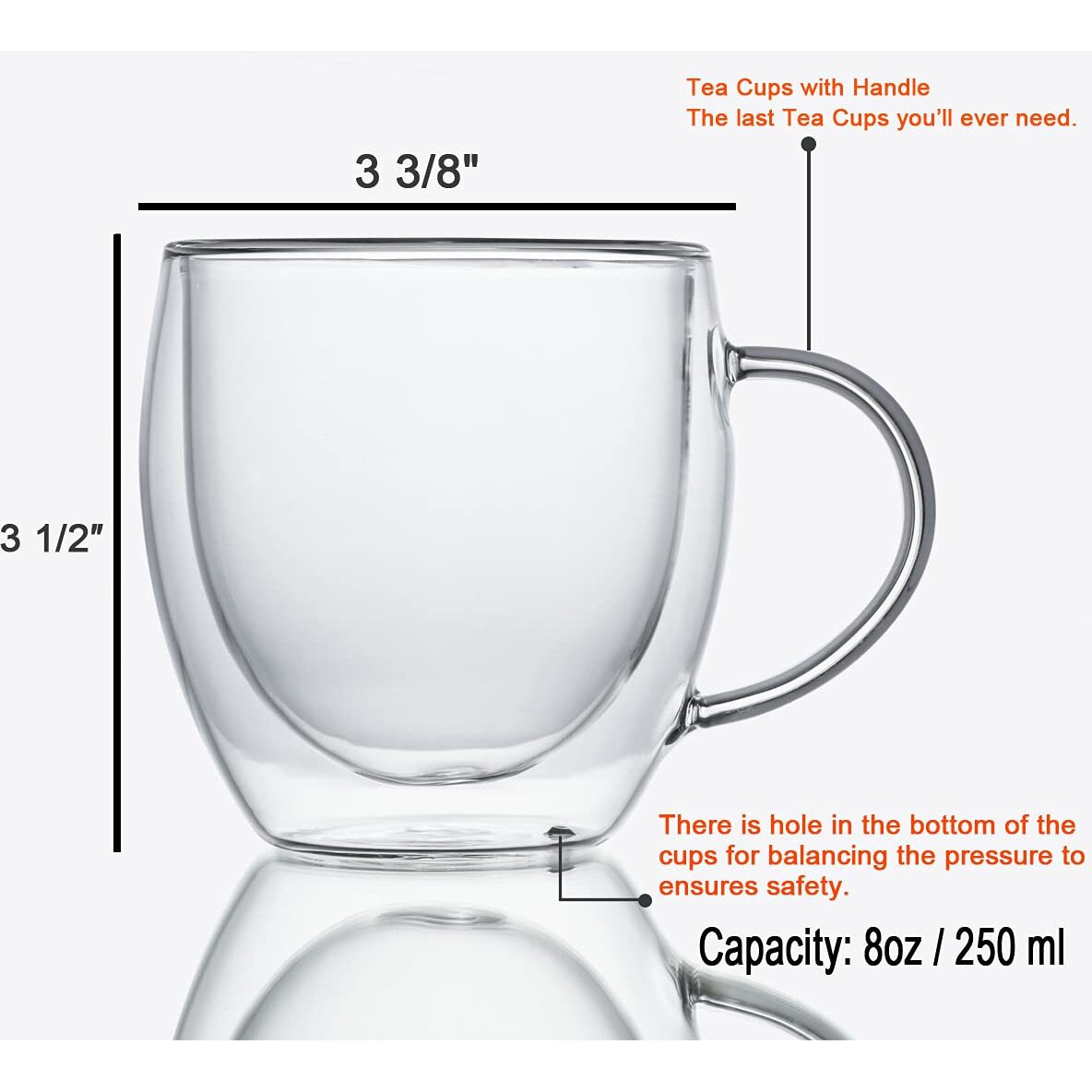 Zoneyila Double Wall Glass Coffee Mugs Set With Handle, 8Oz Tea Cups, Clear Glass Drinkware For Espresso, Cappuccino, Latte, Hot Beverages[4-Pack,8 Ounce]