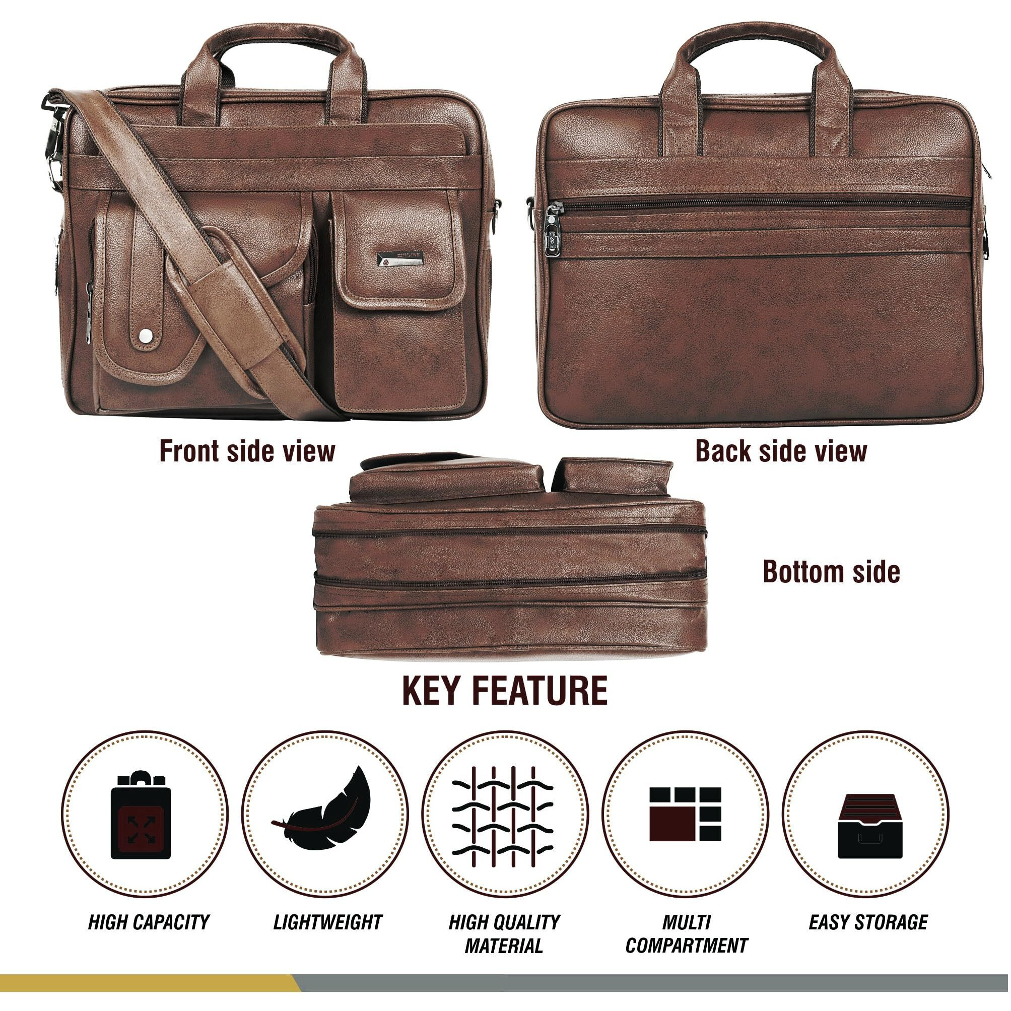 Zipline Office Synthetic Leather Laptop Bag For Men Women, 15.6" Compatible Laptop Messenger Bags For Men & Women (1-Brown Bag)