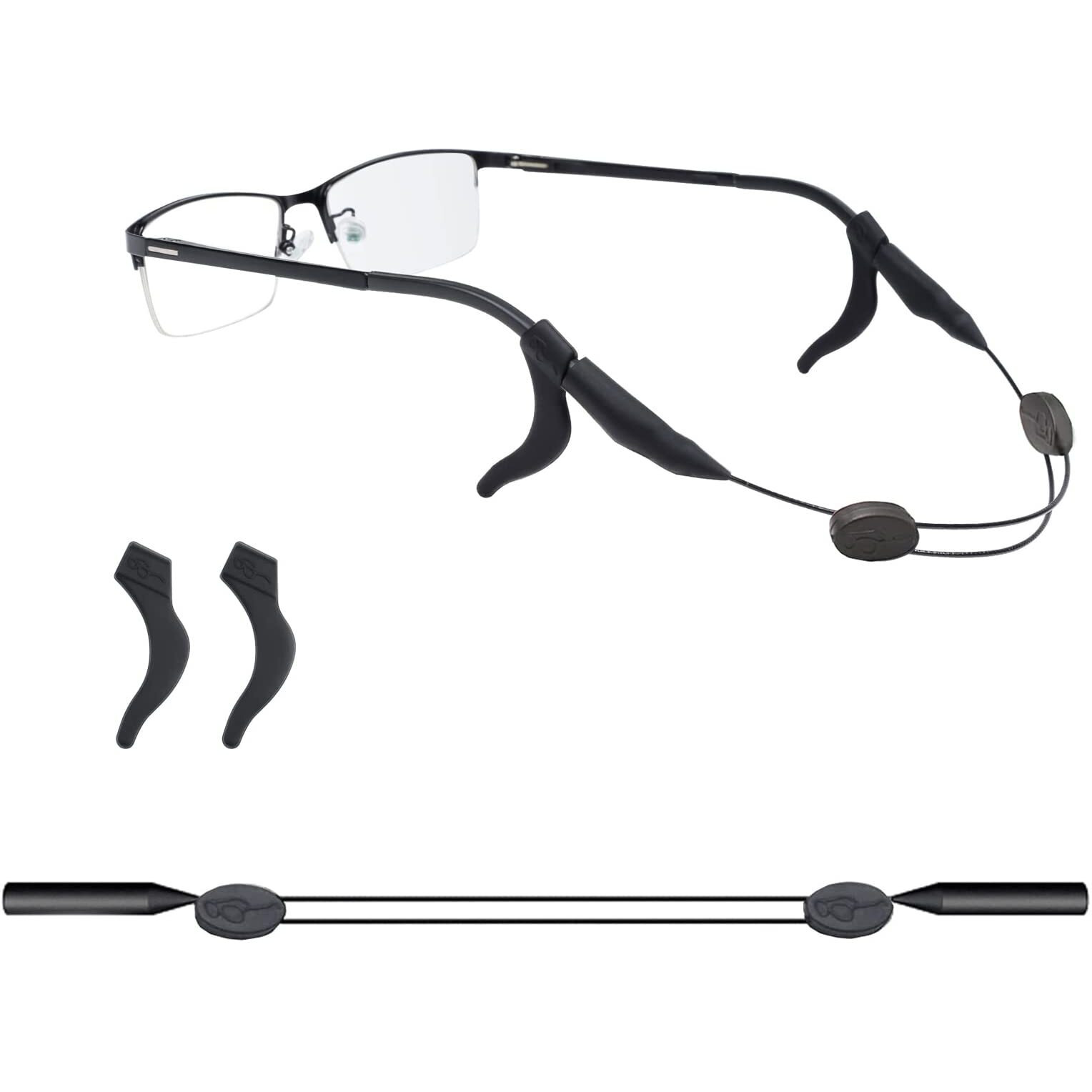 Adjustable Eyeglass Strap With Eyeglass Ear Grip Sunglass Strap Anti-Slip Eyewear String Holder Sports Sunglasses Chain With Silicone Ear Hook For Glasses Sunglasses (Large)