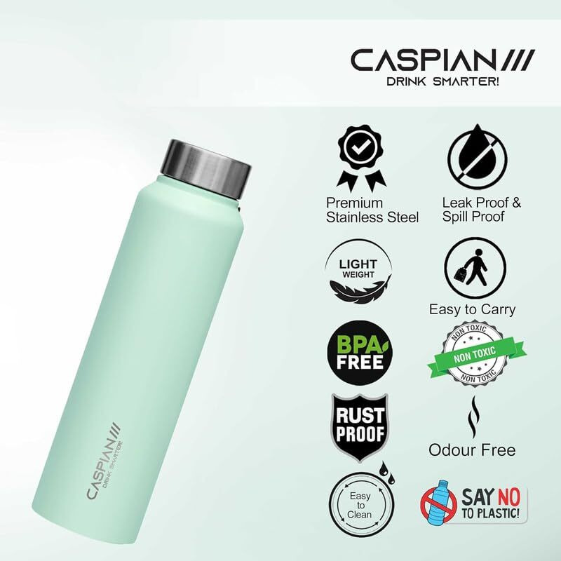 Caspian /// Astra Stainless Steel Water Bottle (Purple L Green & Pink, 1 Litre, Set Of 3)| Leak Proof Thunder For Fridge Home Office Travel School Kids Boys Girls Adults Sports Gym Yoga
