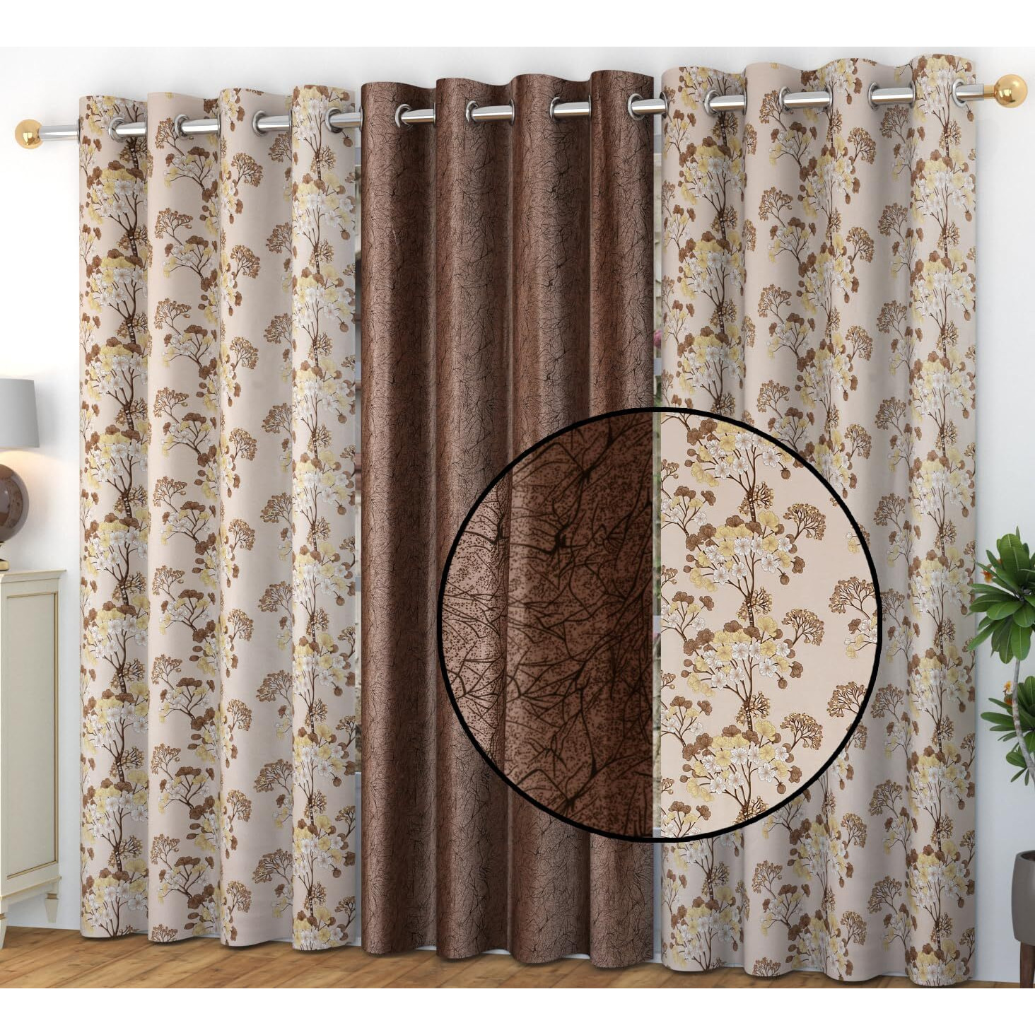 Fresh From Loom Opaque Curtains For Door 7 Feet Long|Door Window Curtain|Premium Polyester Parda|Latest Modern Parde For Living Room Bedroom|Home Office Screens|Eyelet Ring (Set Of 3 | Coffee)