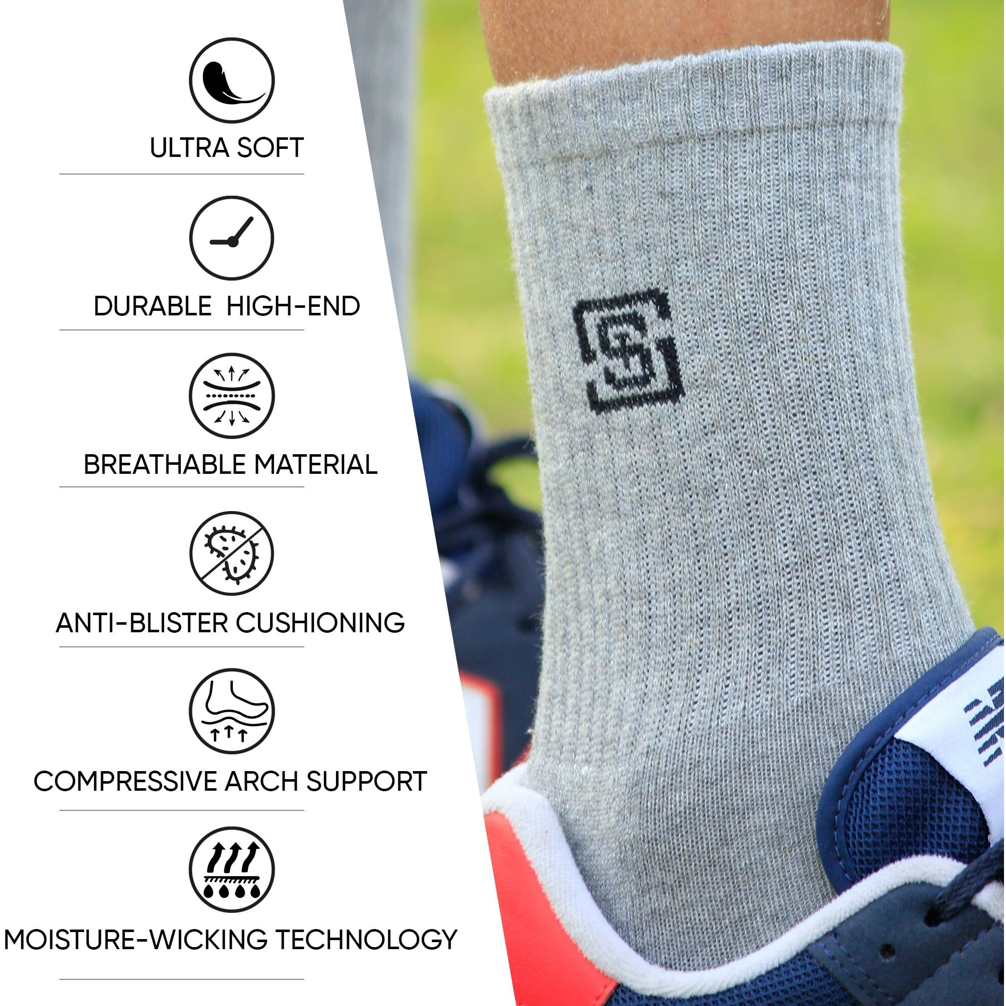 The Sock Street Terry Cushioned Crew/Calf Socks For Men Combo | Athletic & Sports Shocks | Anti Bacterial, Soft, Breathable, Moisture Absorbent & Odour-Free | Premium Cotton Full Length - Assorted