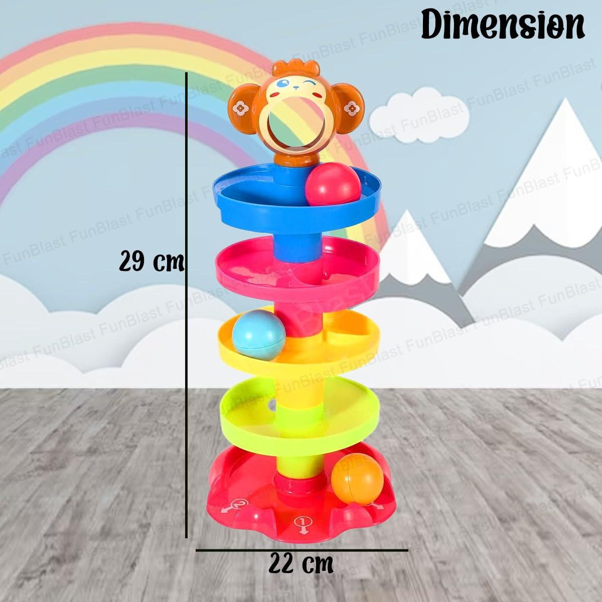 Funblast Roll Swirling Tower For Baby & Toddler Educational Toys | Stack, Drop And Go Ball Ramp Toy Set Includes 3 Spinning Activity Balls - Multicolor