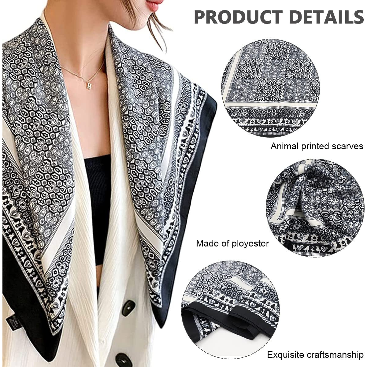 Palay Female Scarf For Women Square Scarfs Satin Silk-Like Hair Scarves Wraps Headscarf (Black - B)
