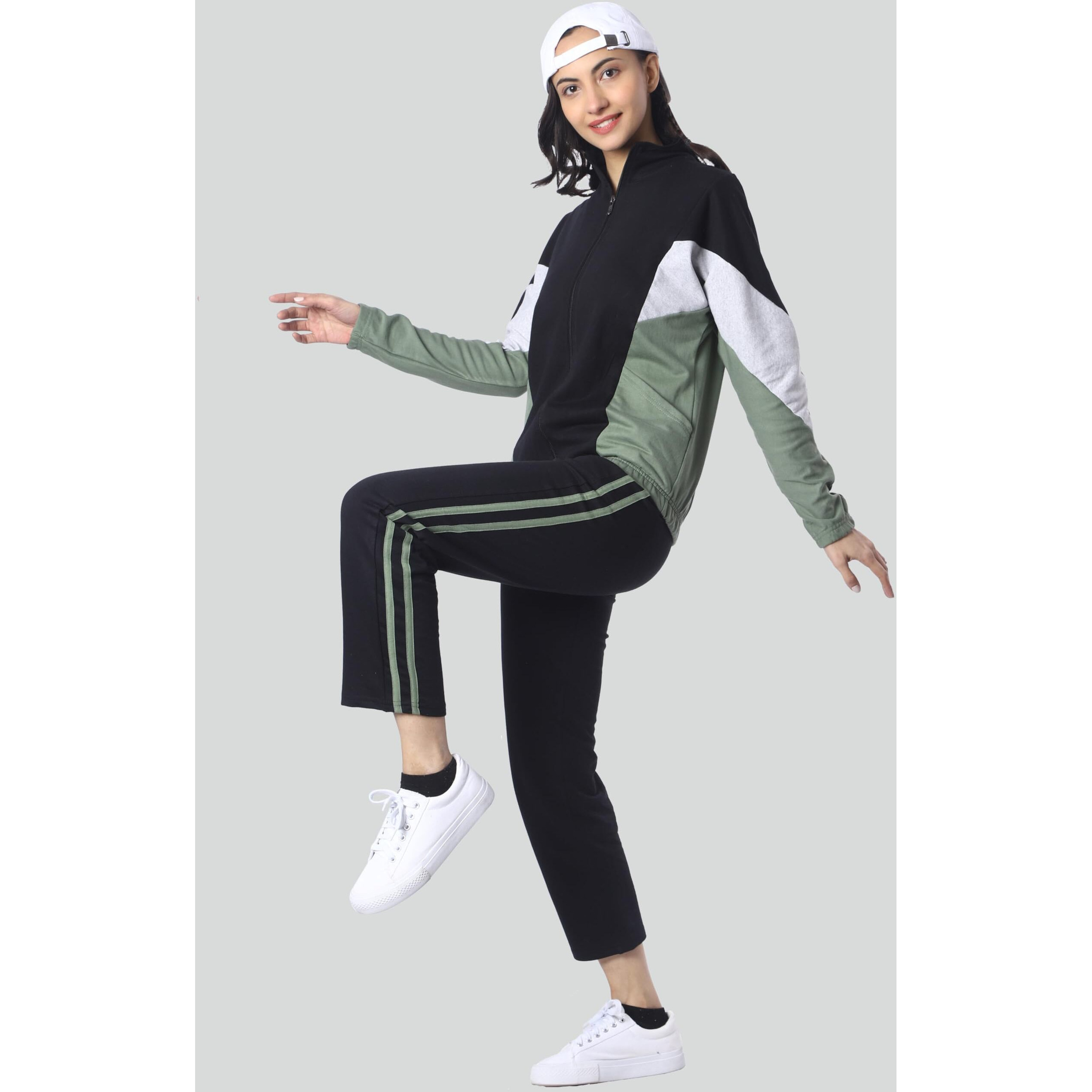 London Hills Women Sports Zipper Running Summer Track Suit Green, Jogging Suit