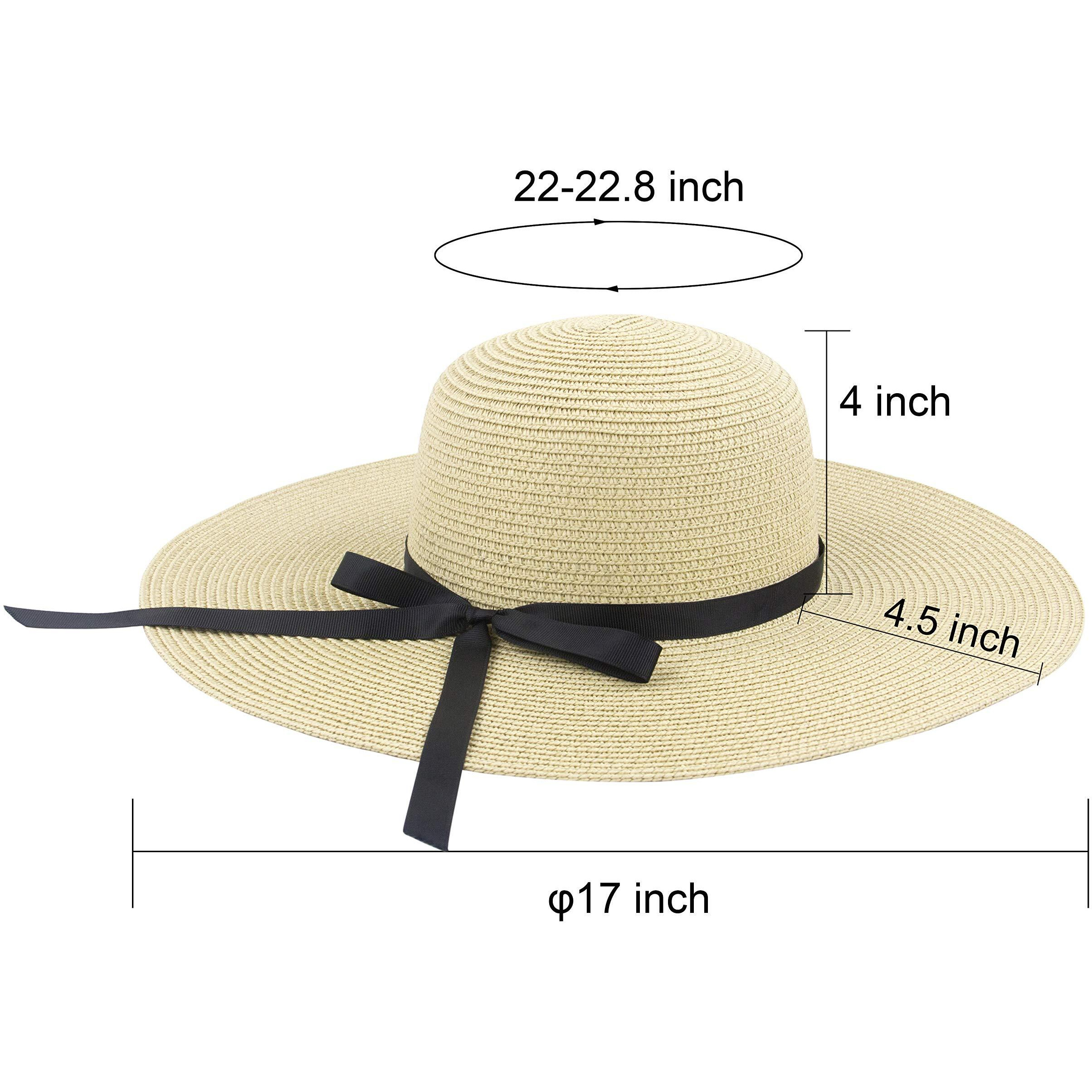 Muryobao Womens Wide Brim Straw Sun Hat Floppy Foldable Roll Up Cap Upf 50+ Summer Beach Hats, Beige, One Size