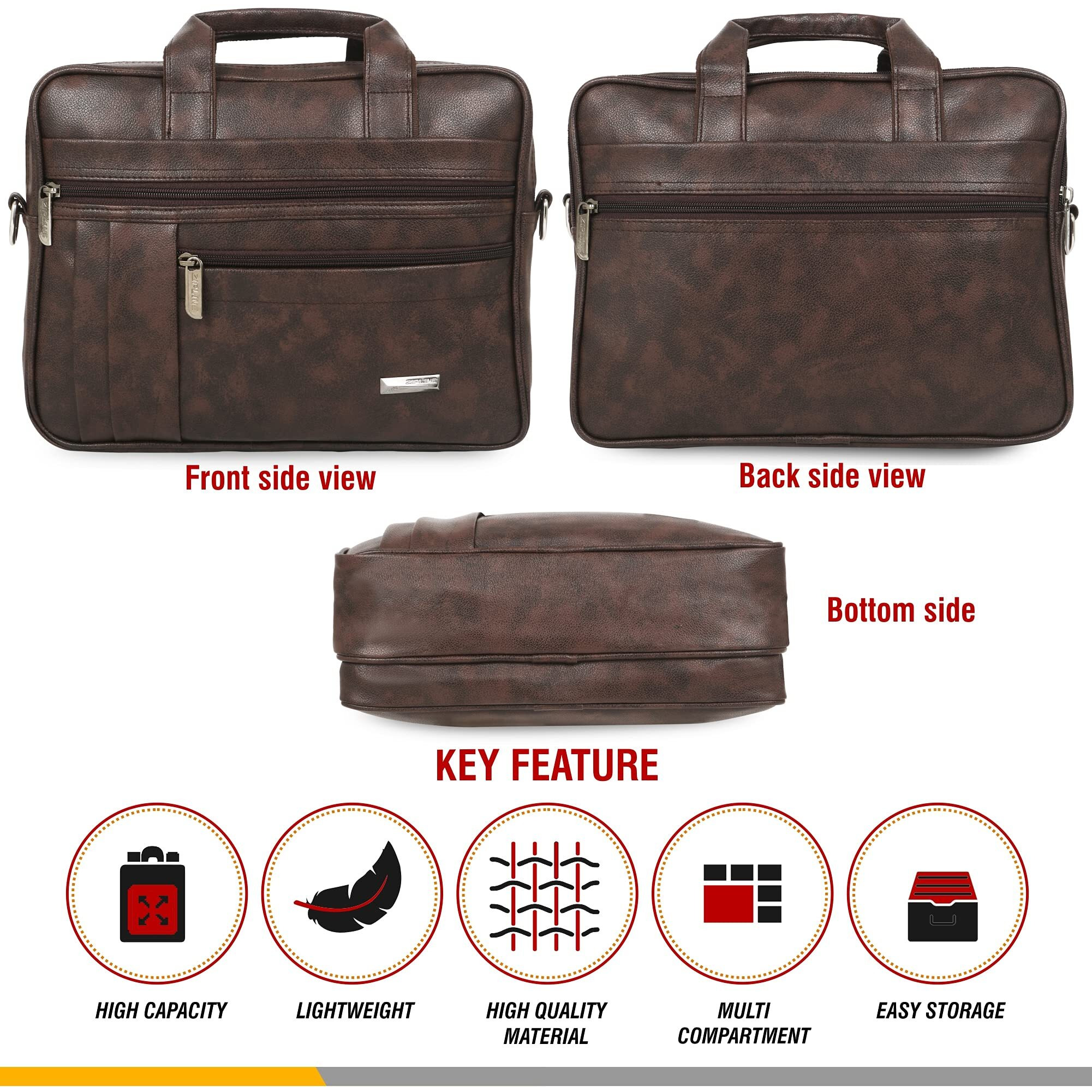 Zipline Office Faux Leather Laptop Bag For Men - Fits 14/15/15.6 Inch Laptop/Tablet Messenger Bags For Mens (1-Black Bag)