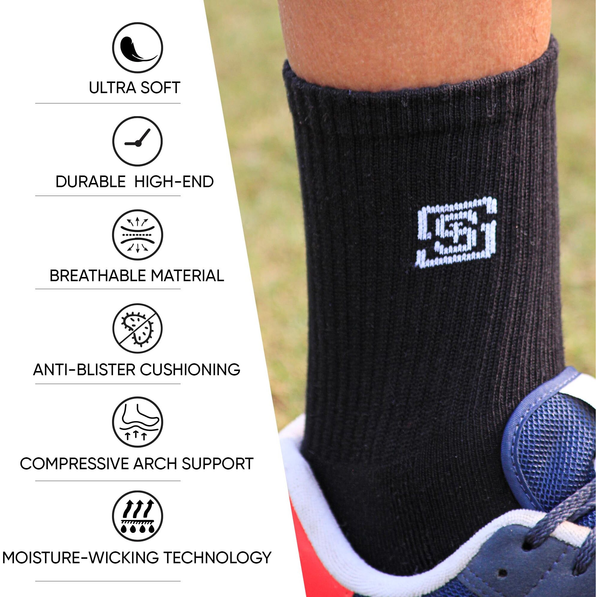 The Sock Street Terry Cushioned Crew/Calf Socks For Men Combo | Athletic & Sports Shocks | Anti Bacterial, Super Soft, Breathable, Moisture Absorbent & Odour-Free | Premium Cotton Full Length - Black