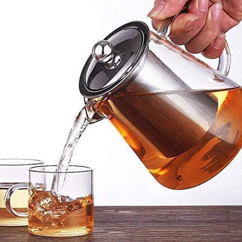 Zroy Enterprise Borosilicate Glass Tea Pot With Heat Resistant Stainless Steel Infuser Perfect For Tea And Coffee Maker, Clear Glass Kettle (550 Ml, Round Kettle)
