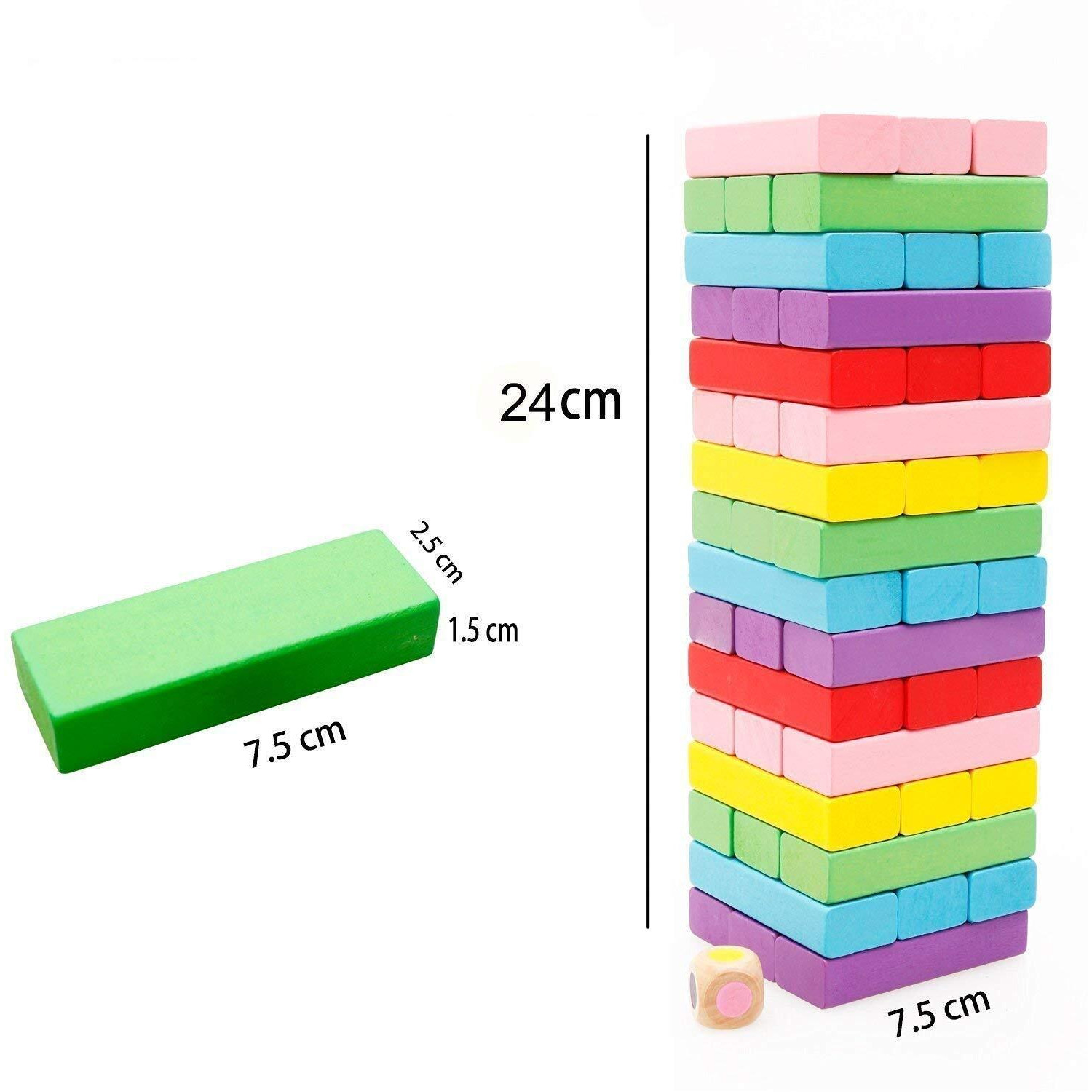 Prime Deals Wooden Blocks 54 Pcs 2 Dice Building Blocks Game Challenging Wooden Tumbling Tower, Wooden Stacking Toys With Dices Board Educational Puzzle Game For Adults And Kids (Color)