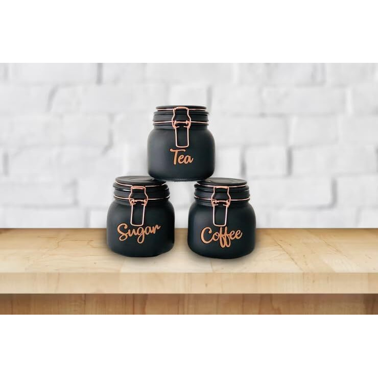 Brezzycloud Classic Glass Airtight Tea Coffee Sugar Containers For Kitchen Storage Container With Lid For Tea Coffee & Sugar, Dry Fruit Jars, Storage Box, Set Of 3, Clear
