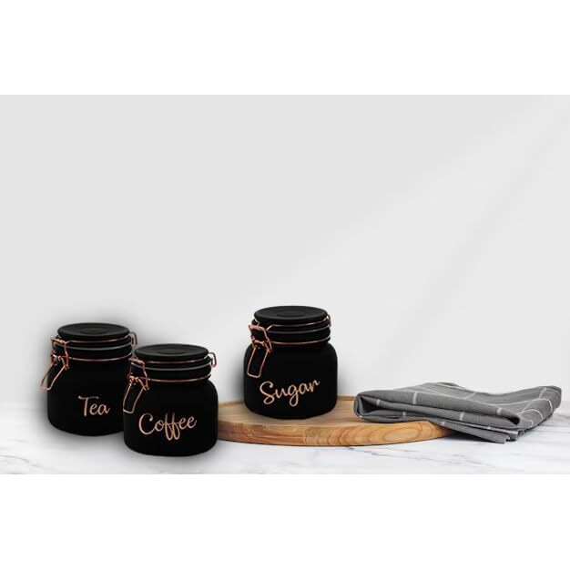 Brezzycloud Classic Glass Airtight Tea Coffee Sugar Containers For Kitchen Storage Container With Lid For Tea Coffee & Sugar, Dry Fruit Jars, Storage Box, Set Of 3, Clear