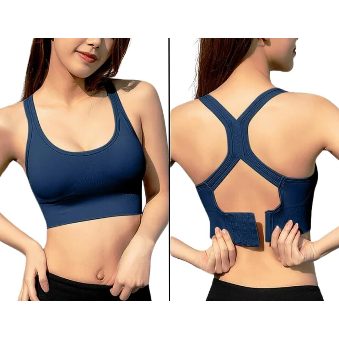 Glamoras Women's Nylon Spandex Padded Non Wired Racer Back Sports Bra For Gym, Cardio, Zumba And Yoga | Everyday Active Wear For Girls | Size M To 2Xl Blue
