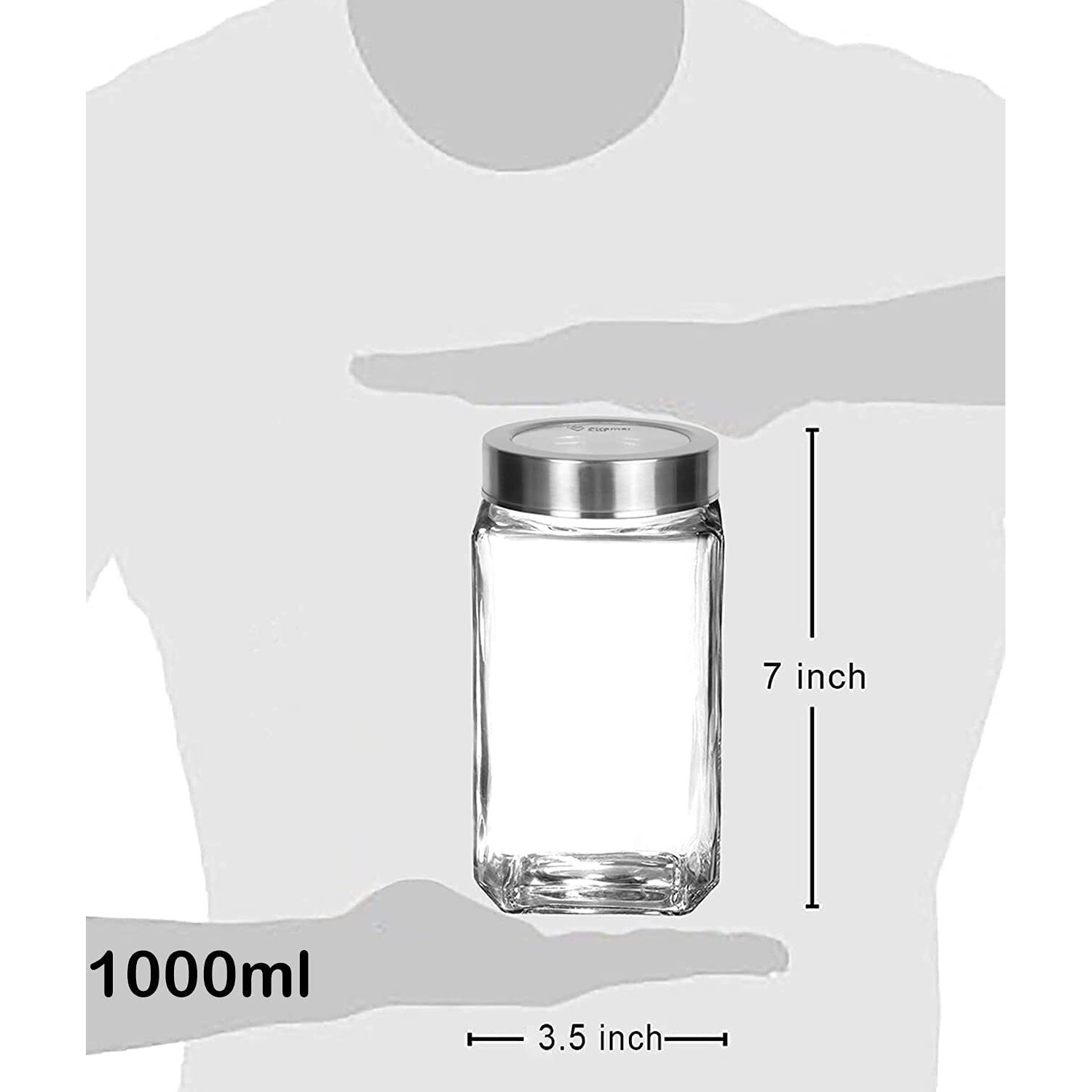 Vency Piramal Glass Storage Glass Jar & Containers For Kitchen Pantry, Snacks, Masala, Jams, Pickles, Cookies, Dry Fruits, Coffee Beans Storage With Lid, 1 Ltr, Set Of 6, Blue
