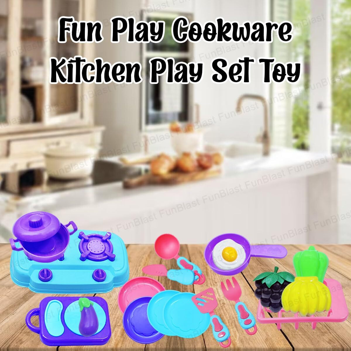 Funblast Kitchen Play Set - 17 Pc Portable Cooking Pretend Play Food Party Role Toy For Boys & Girls, Early Educational Toys (Multicolor)